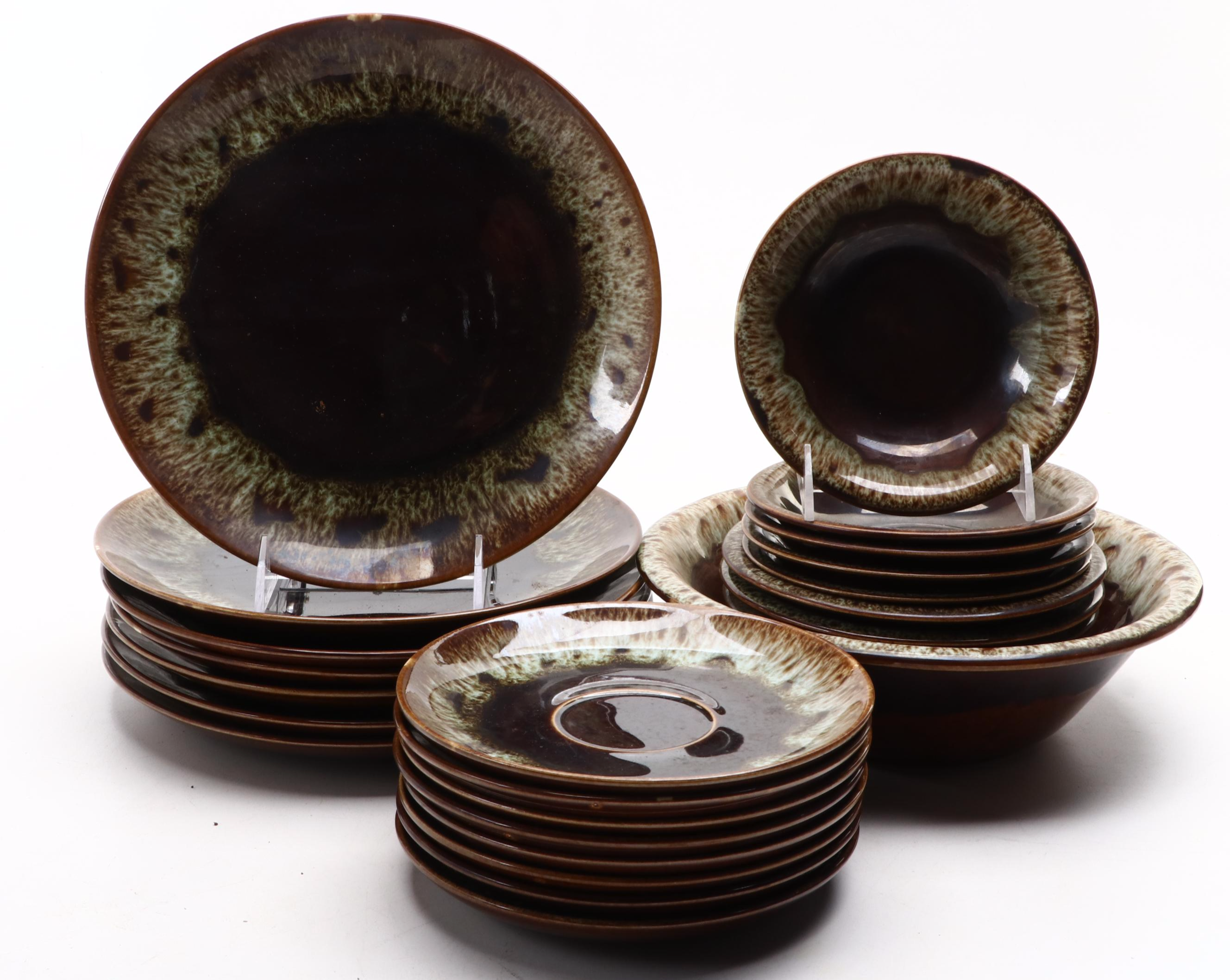 Harker Pottery Style Brown Drip Glazed Stoneware Dinnerware