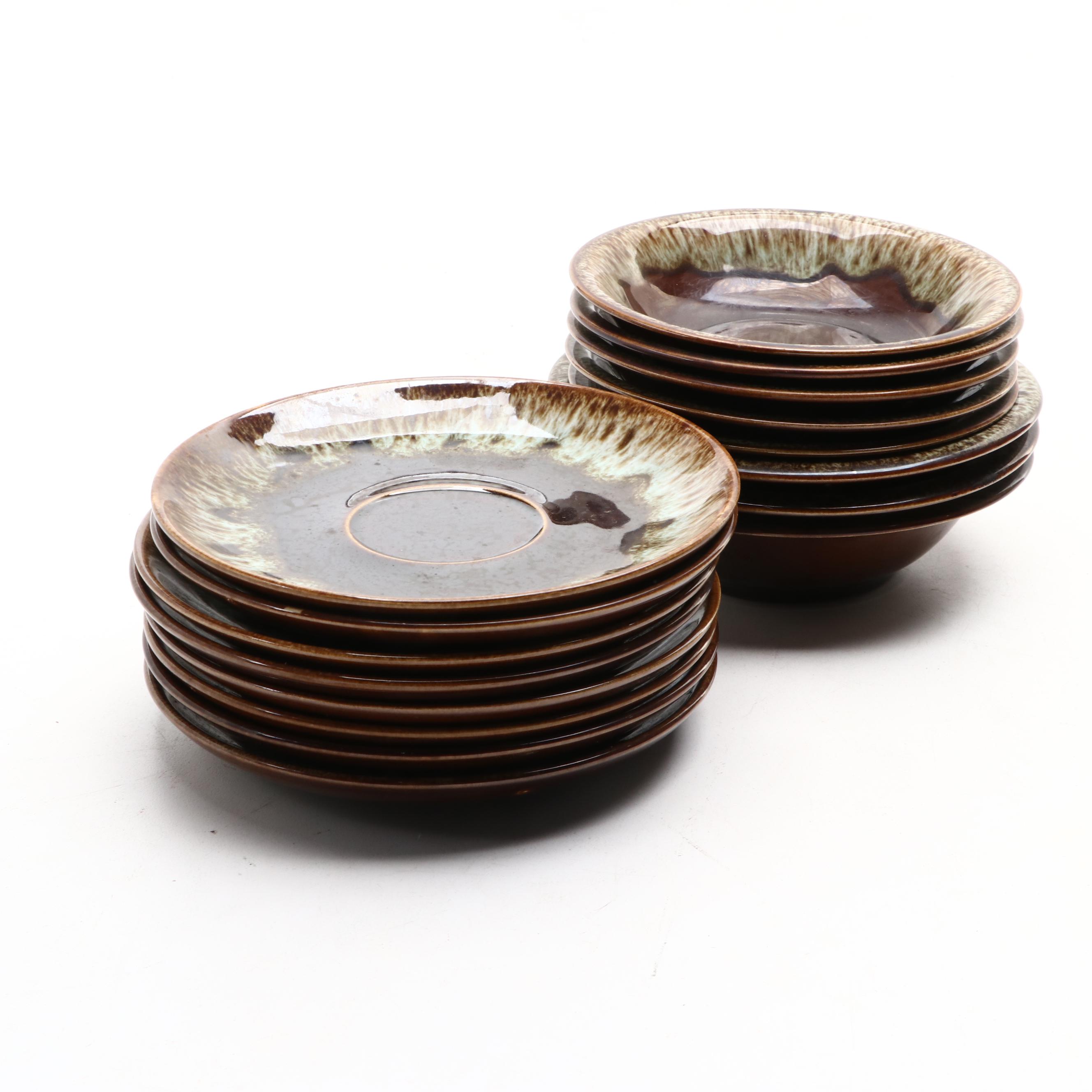 Harker Pottery Style Brown Drip Glazed Stoneware Dinnerware