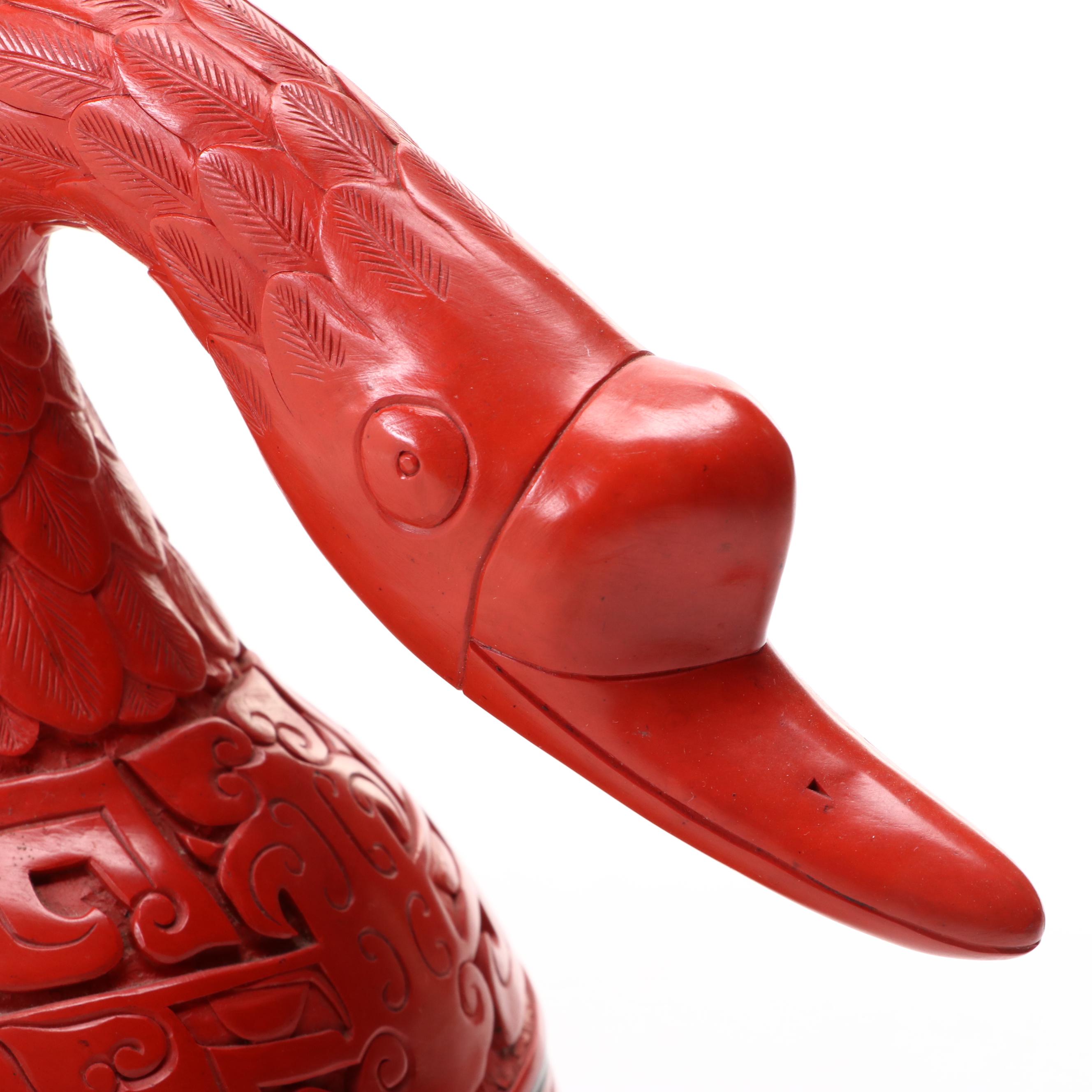 Faux Cinnabar Lacquerware Figural Chinese Goose Box