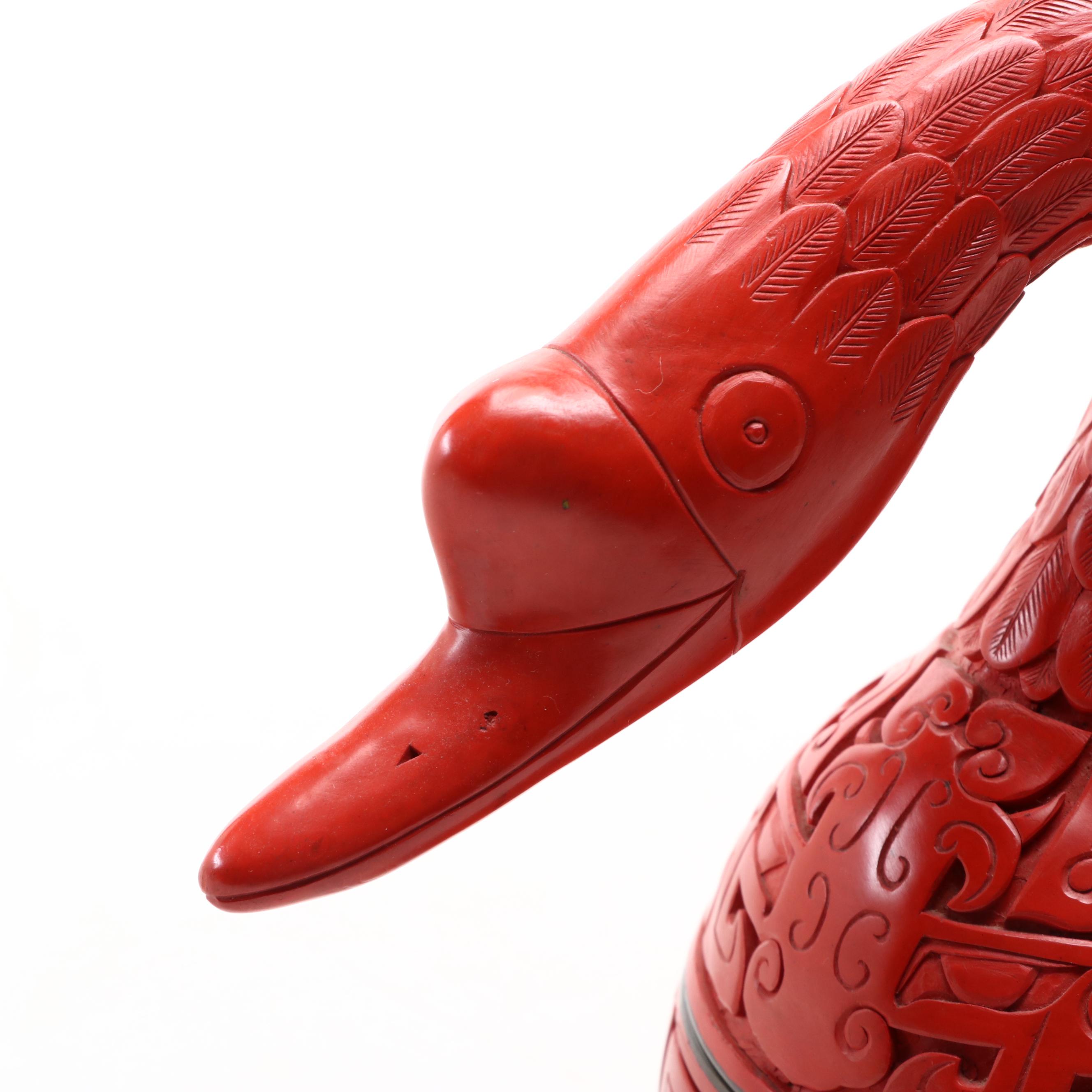 Faux Cinnabar Lacquerware Figural Chinese Goose Box