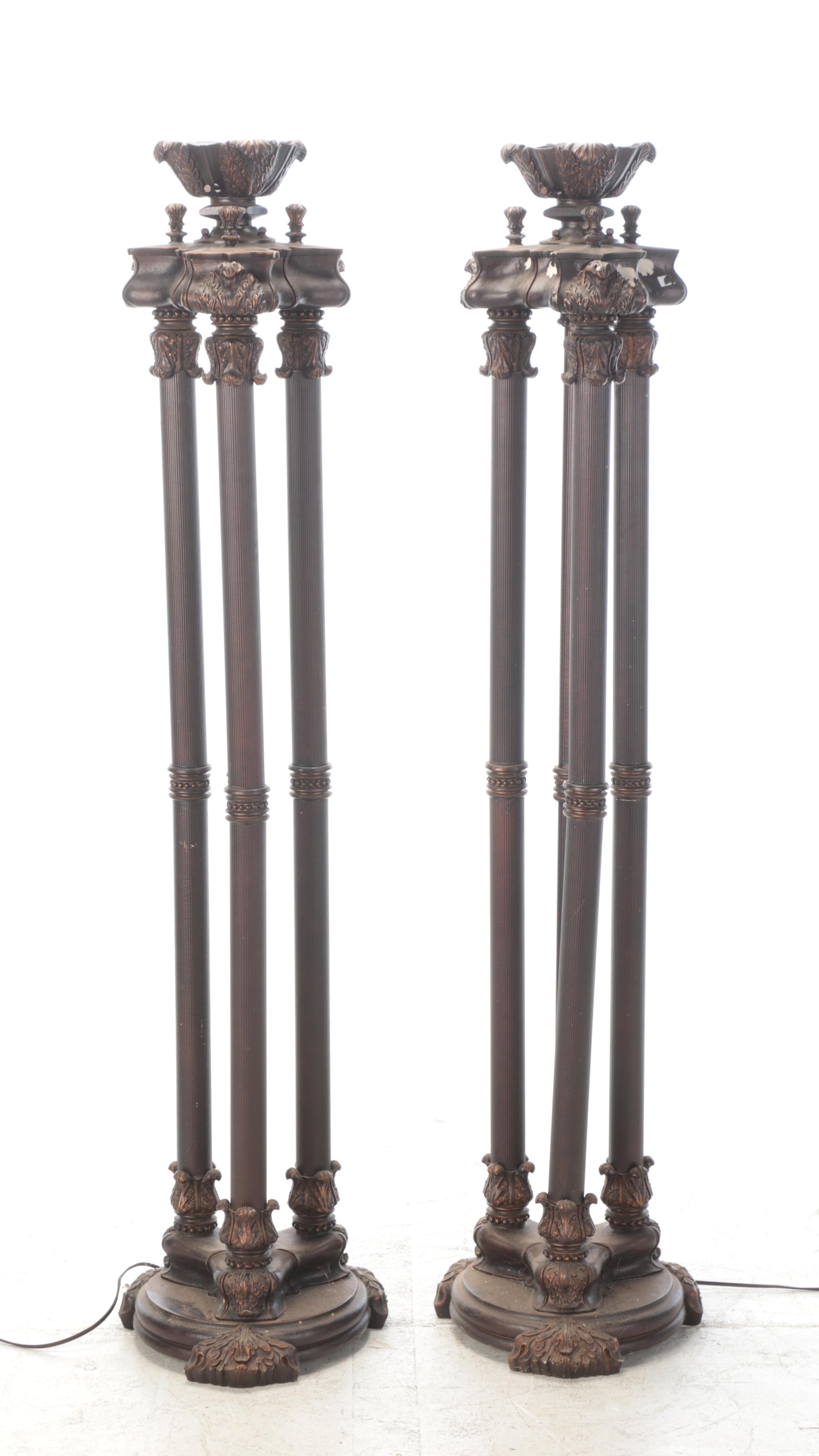 Oil Rubbed Bronze Finish Column Torchiere Floor Lamps, Contemporary