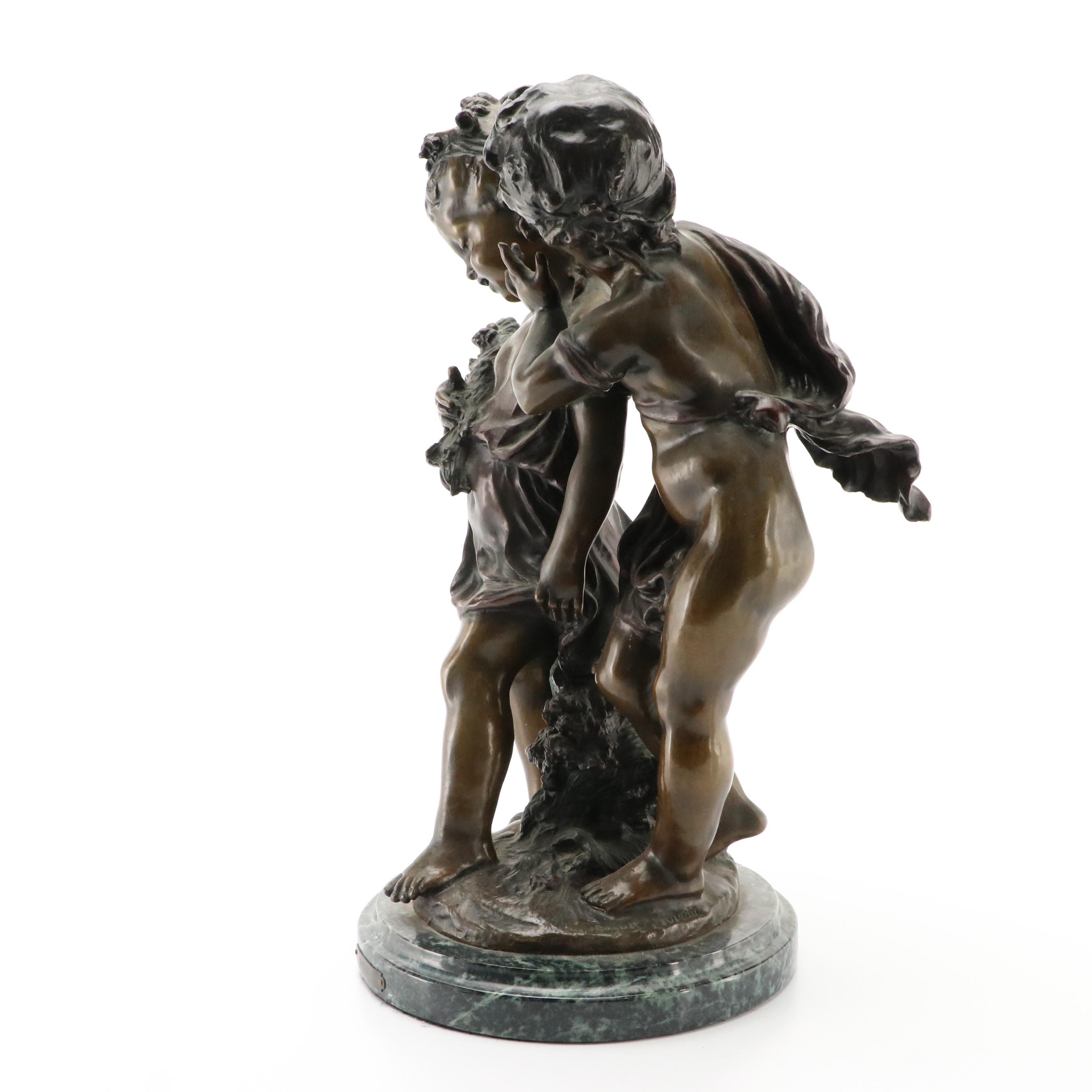 Cast Bronze Sculpture After Auguste Moreau "Whispering Children"