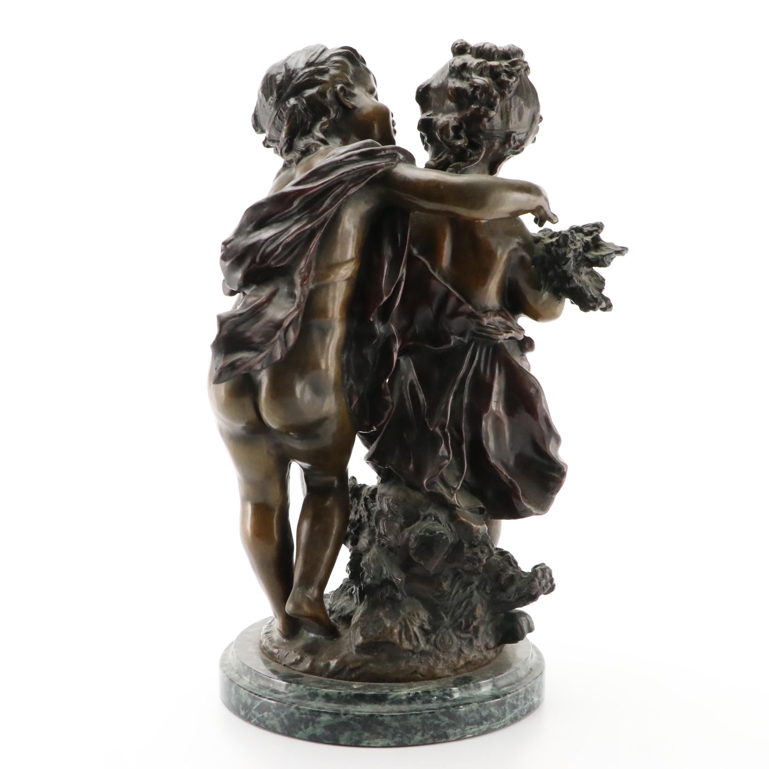 Cast Bronze Sculpture After Auguste Moreau "Whispering Children"