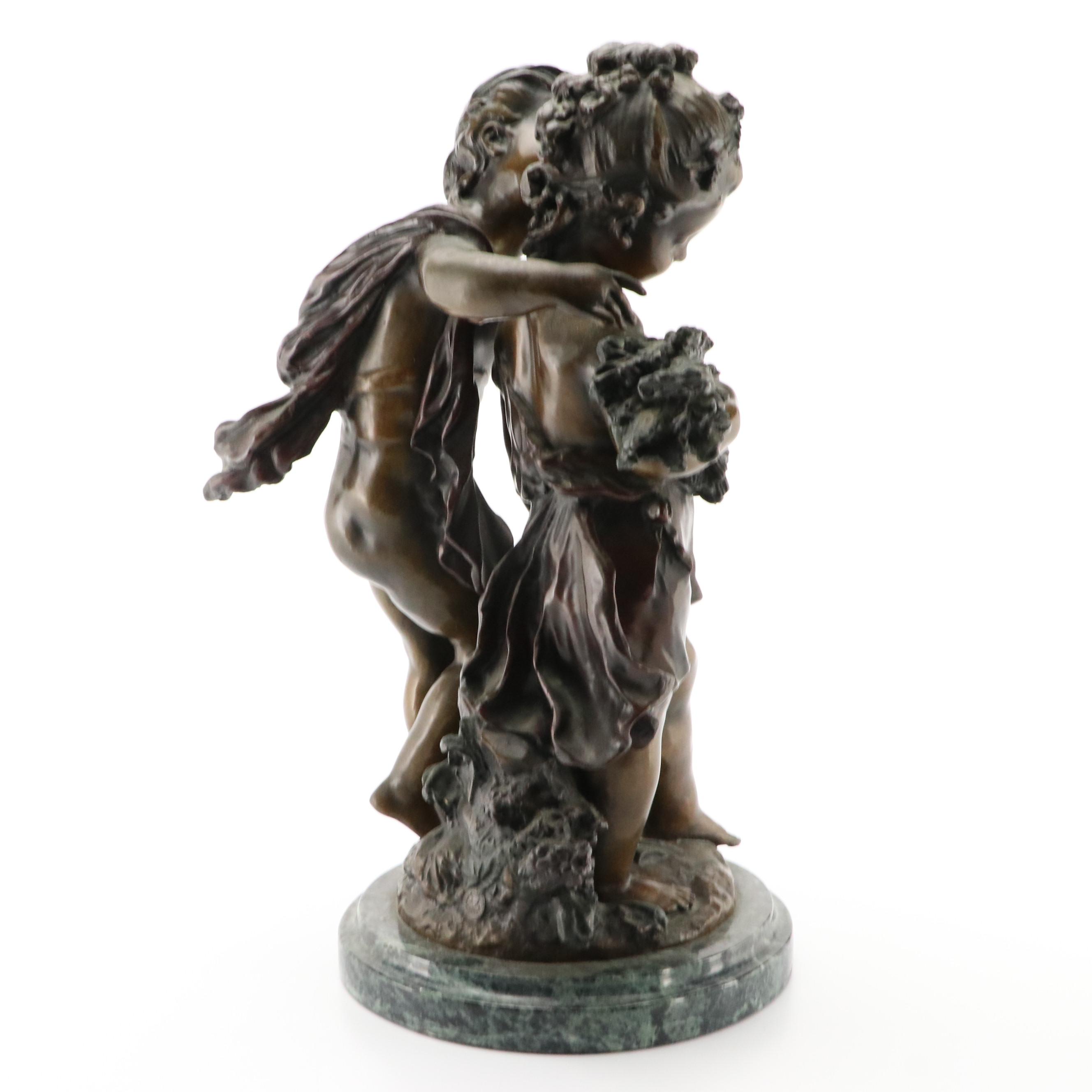 Cast Bronze Sculpture After Auguste Moreau "Whispering Children"