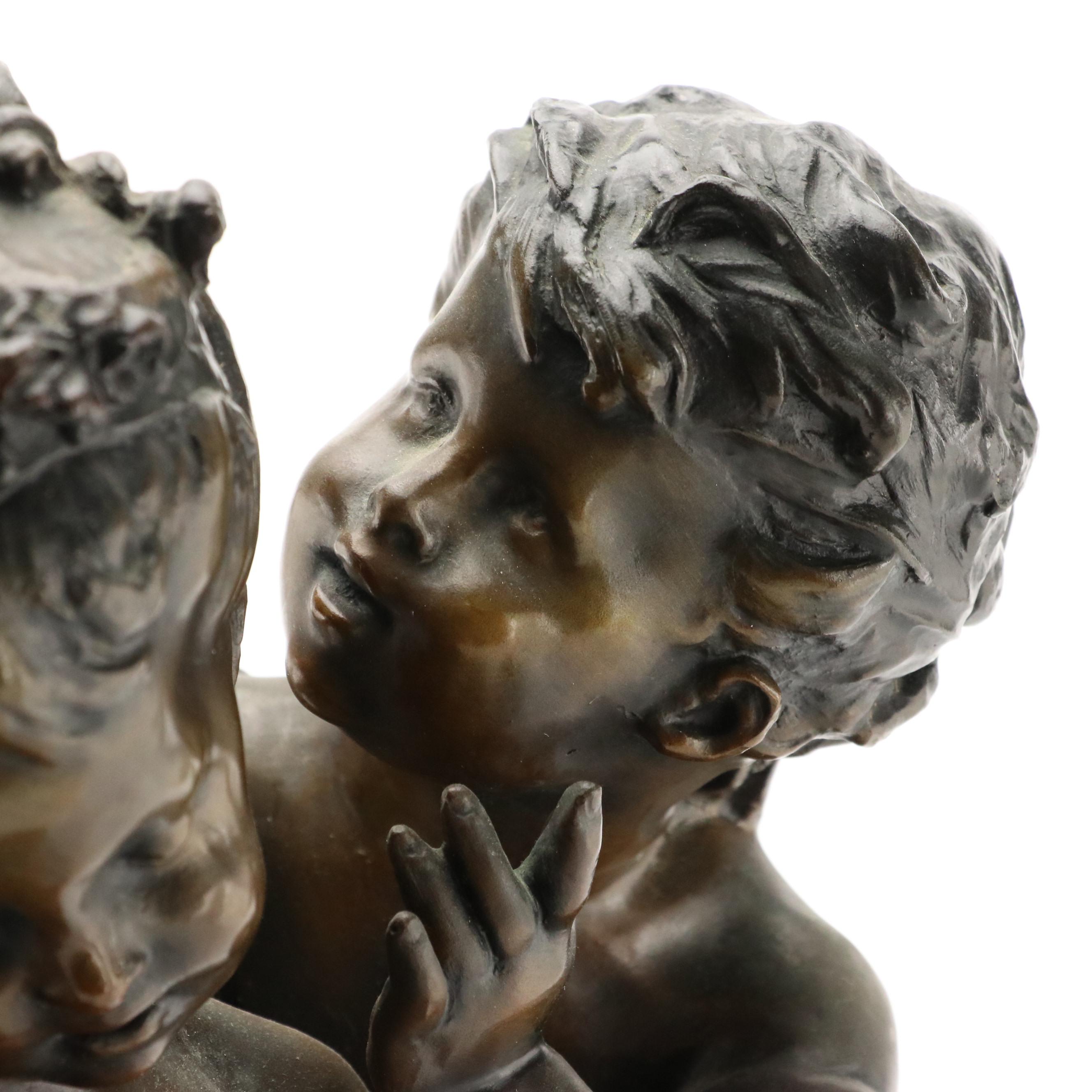 Cast Bronze Sculpture After Auguste Moreau "Whispering Children"