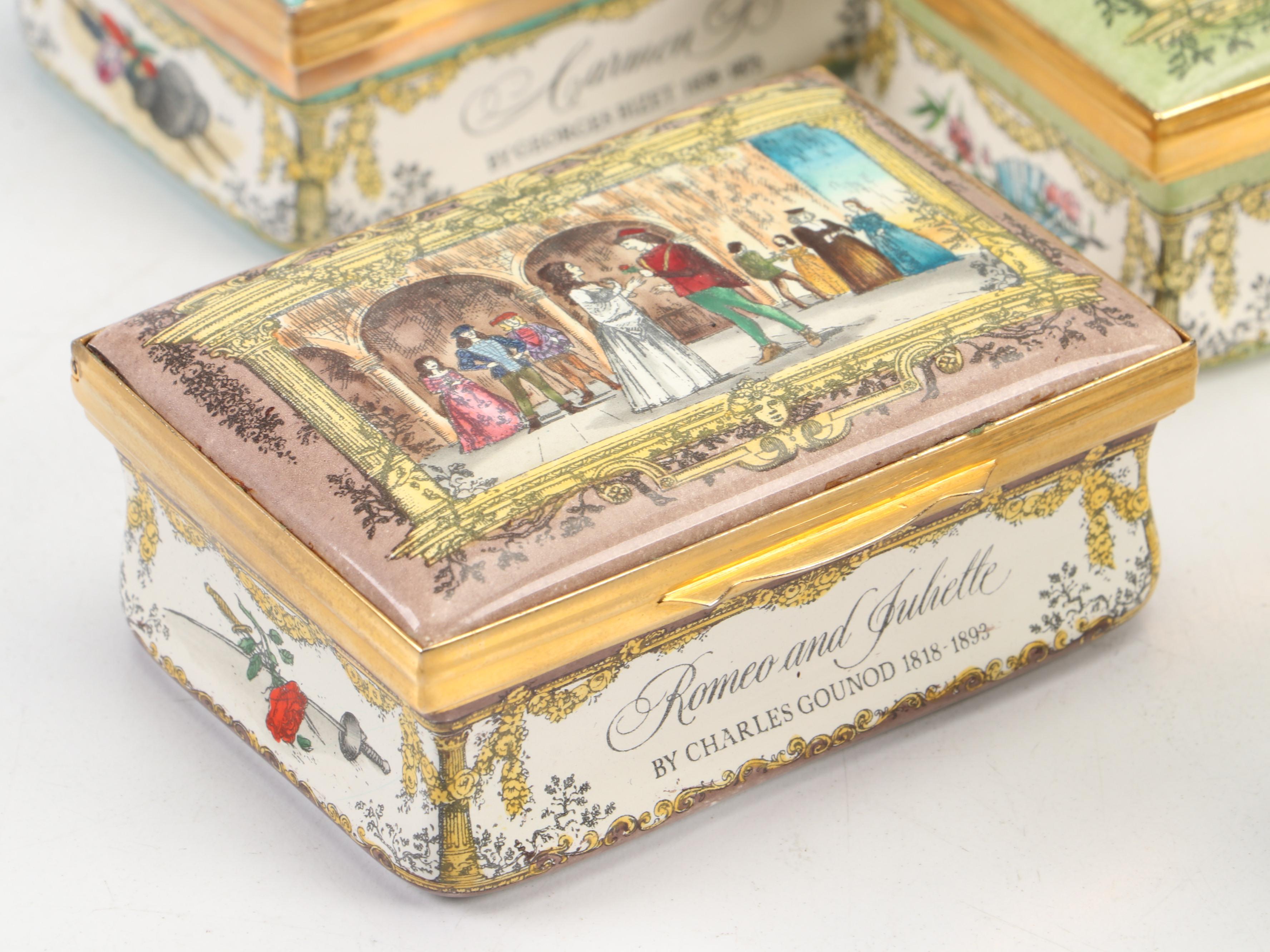 Halcyon Days "Romeo and Juliette" & Other Cartier Opera Collection Enamel Boxes