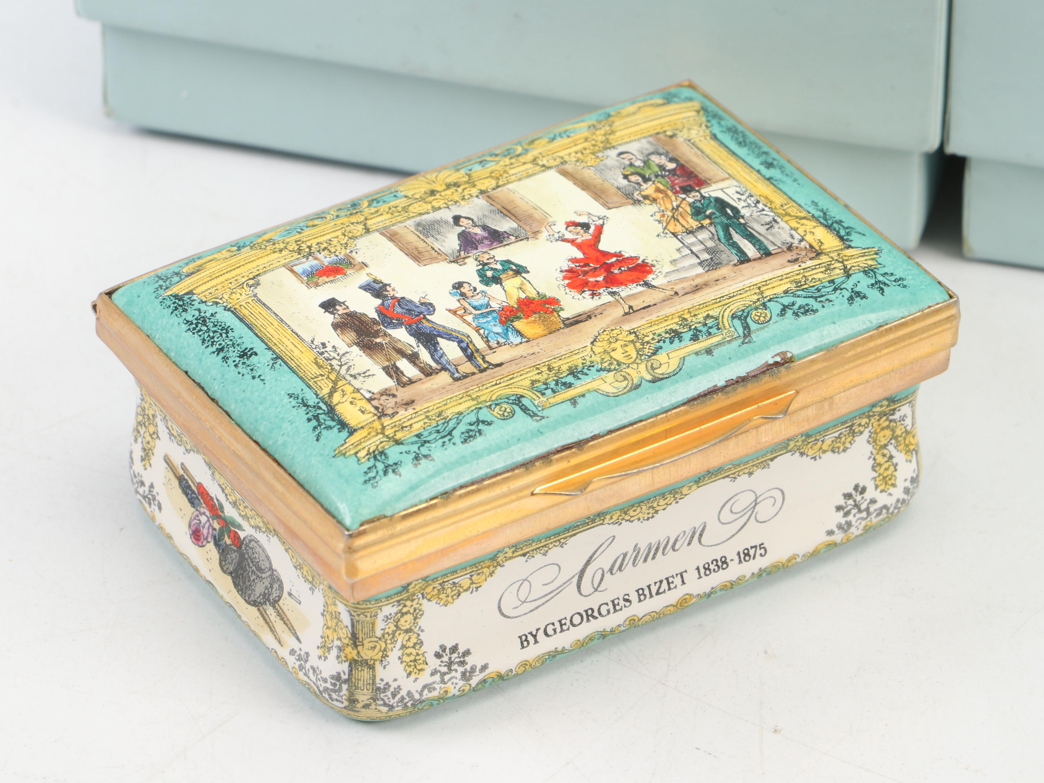 Halcyon Days "Romeo and Juliette" & Other Cartier Opera Collection Enamel Boxes