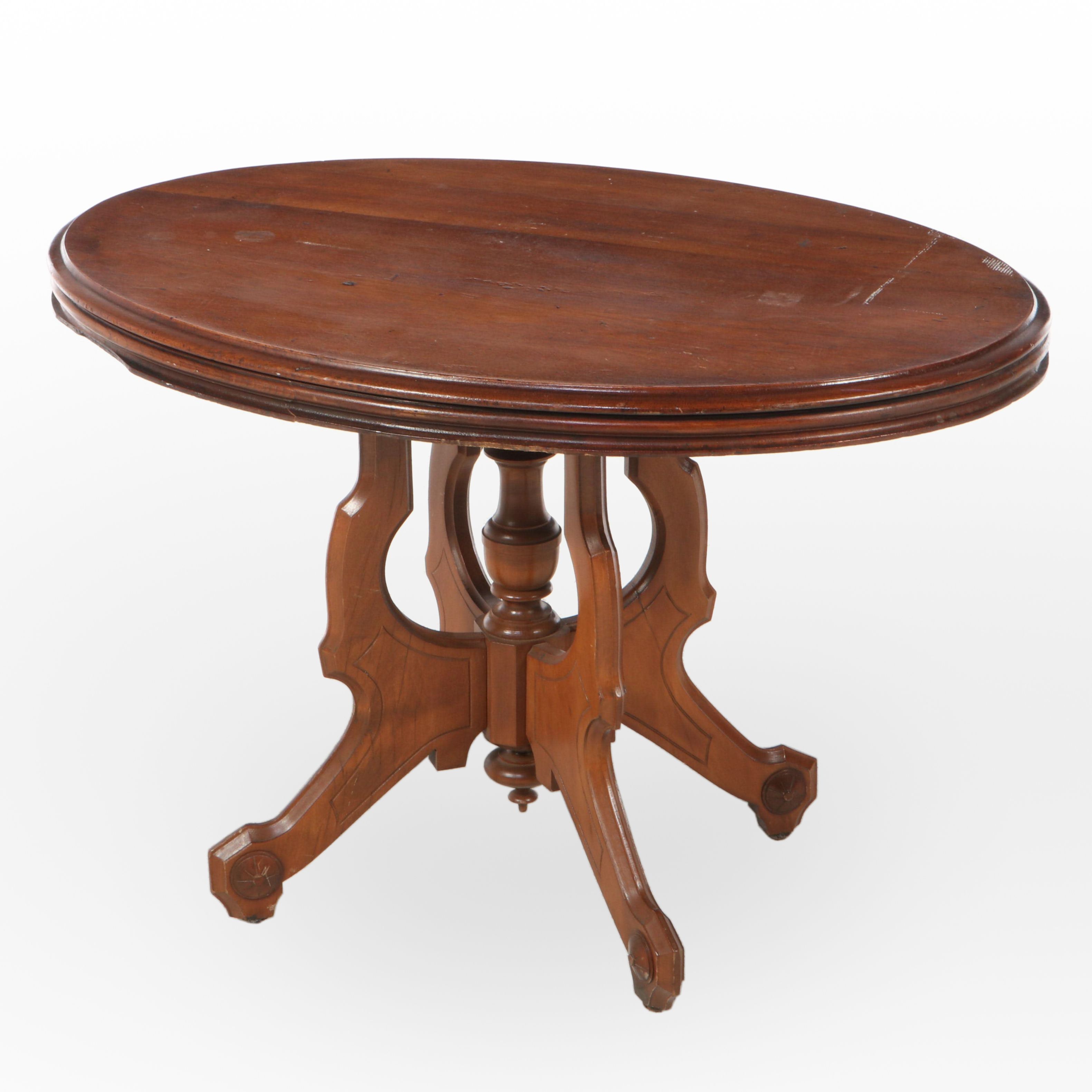 Victorian Style Mahogany Oval Pedestal Table, Late 19th/ Early 20th Century