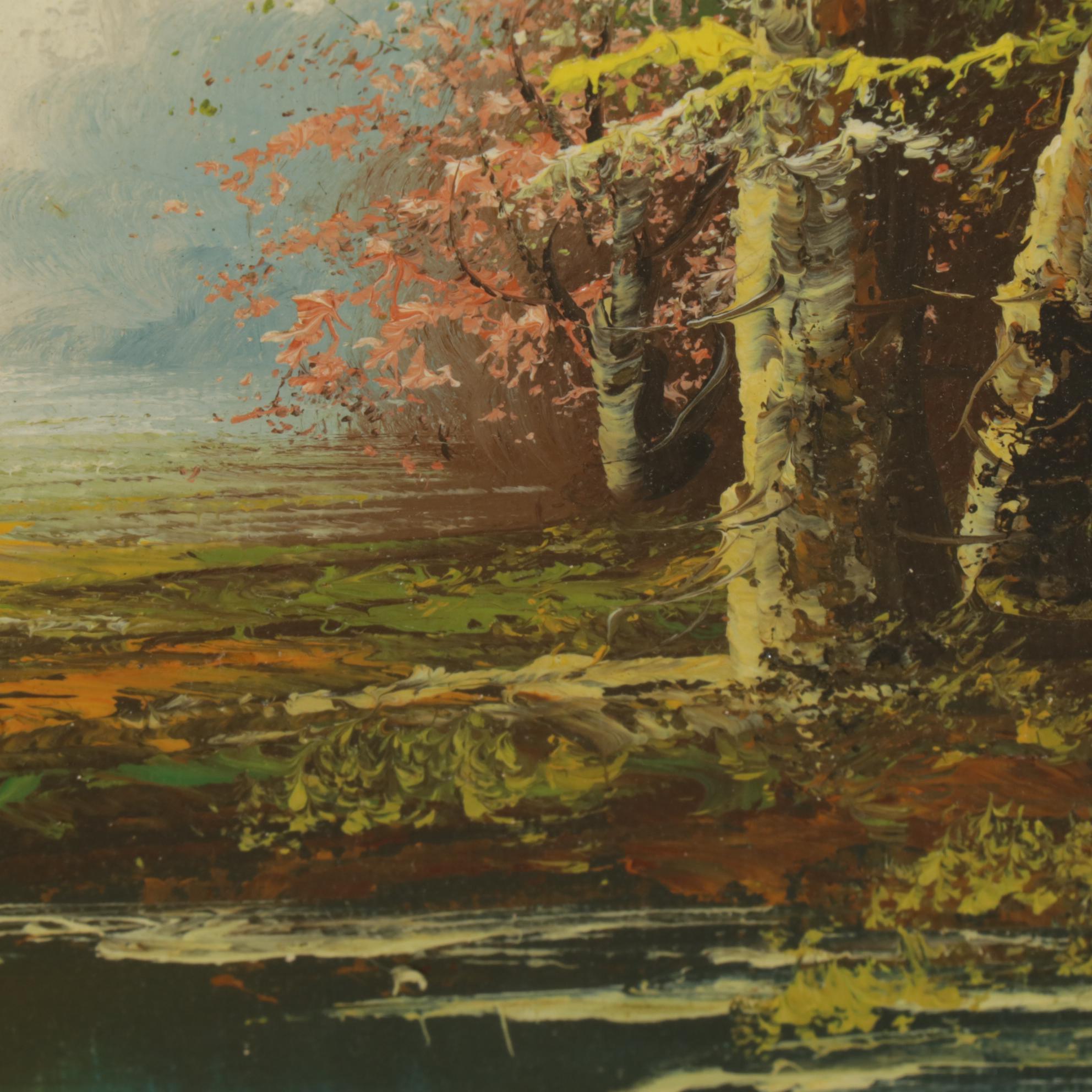 Richard Schiller for Artistic Interiors Oil Painting of Forest Glade, 1970s