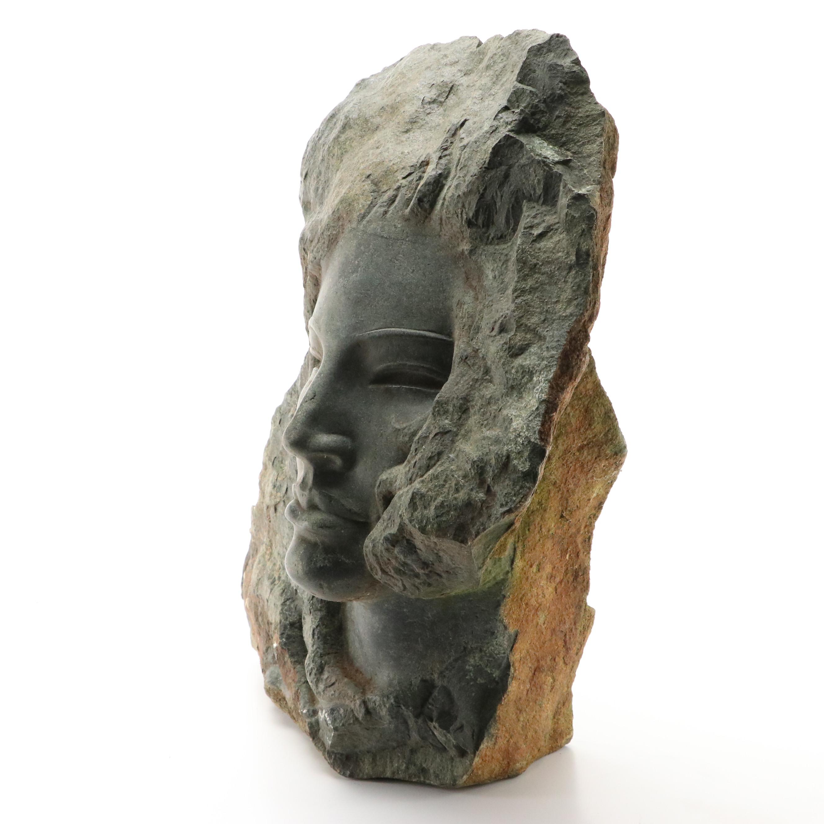 Charles Cutler Carved Stone Bust of Woman