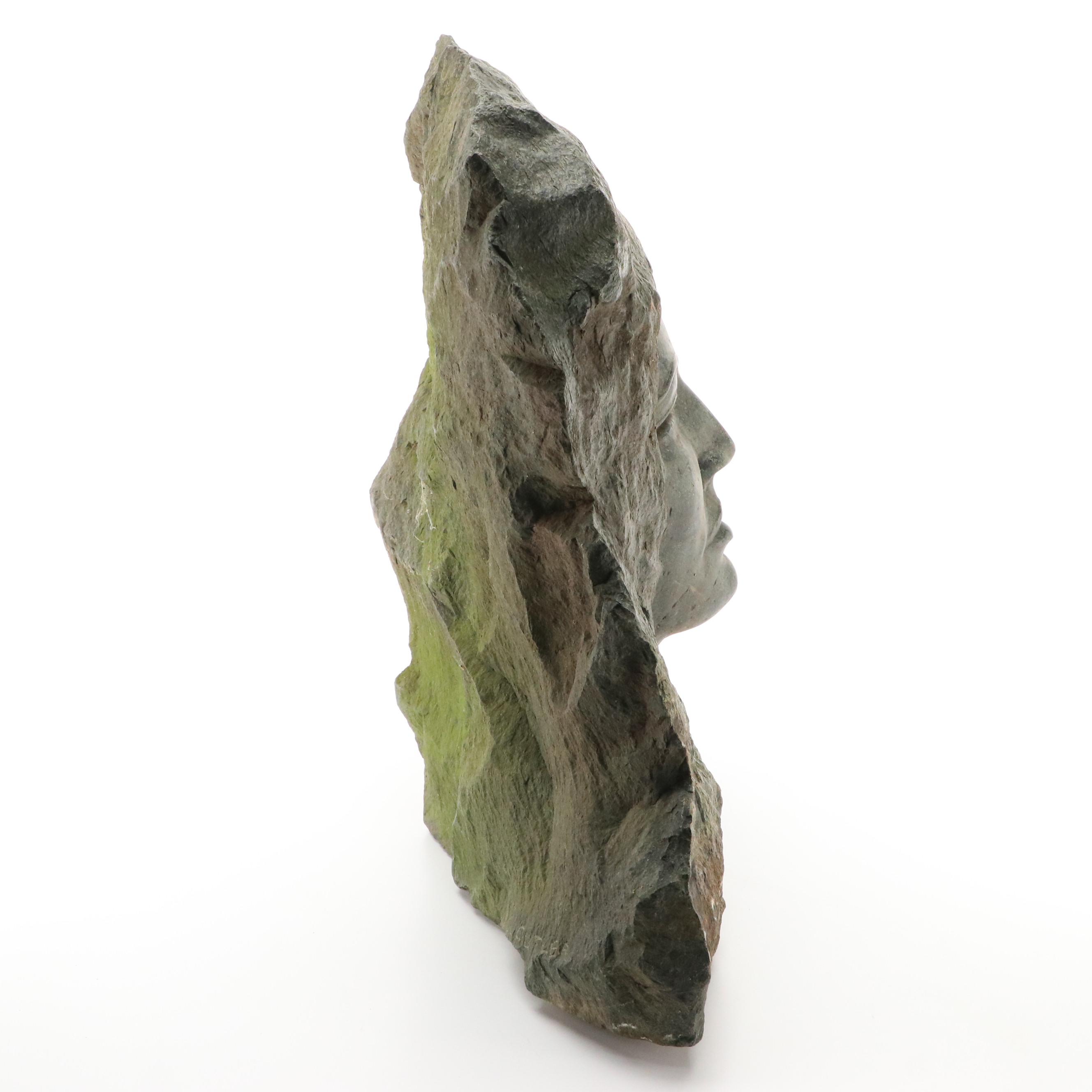 Charles Cutler Carved Stone Bust of Woman