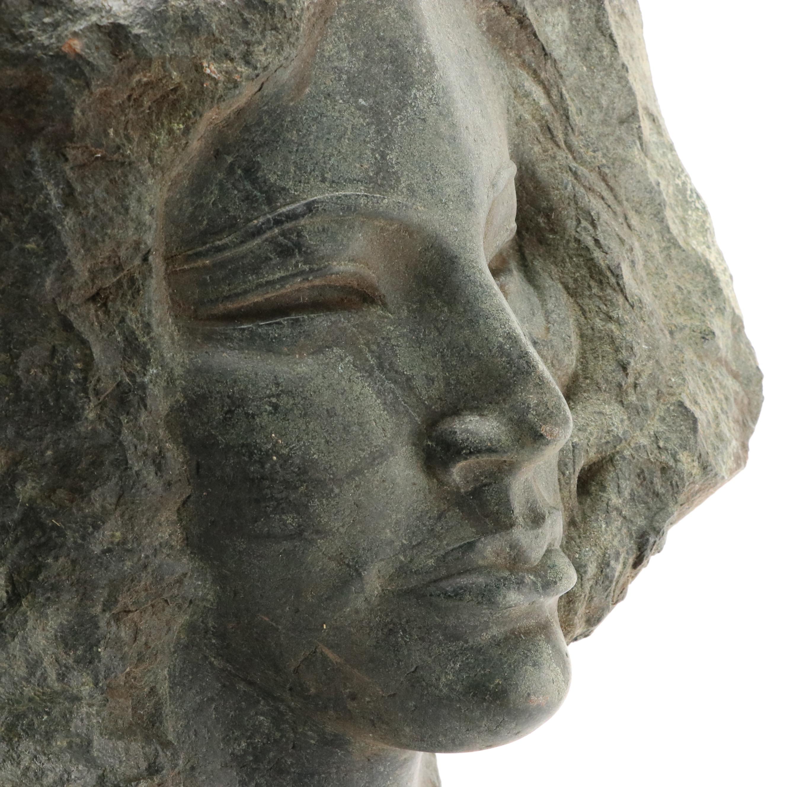 Charles Cutler Carved Stone Bust of Woman