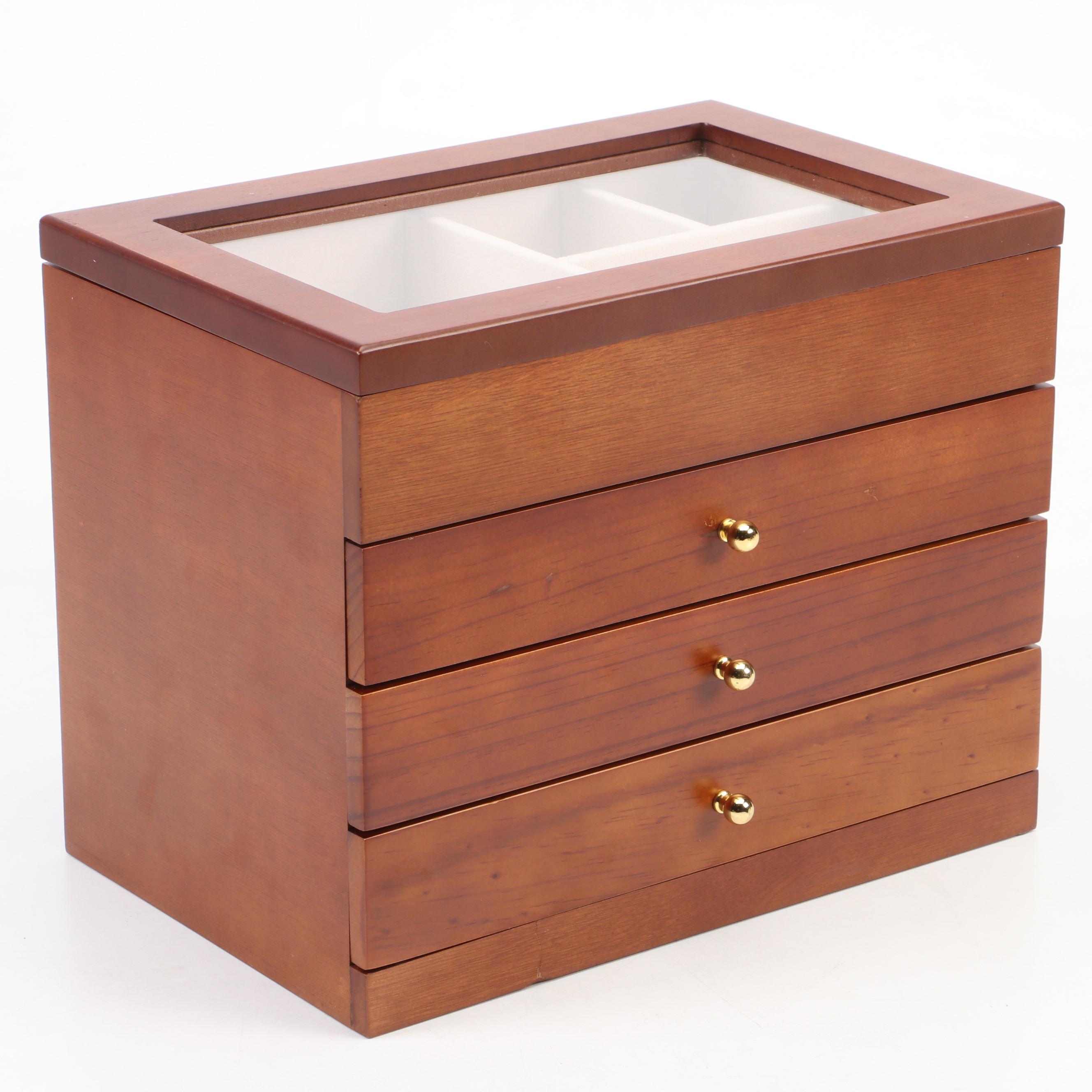 Finished Wood Jewelry Box with Brass Knob Handles