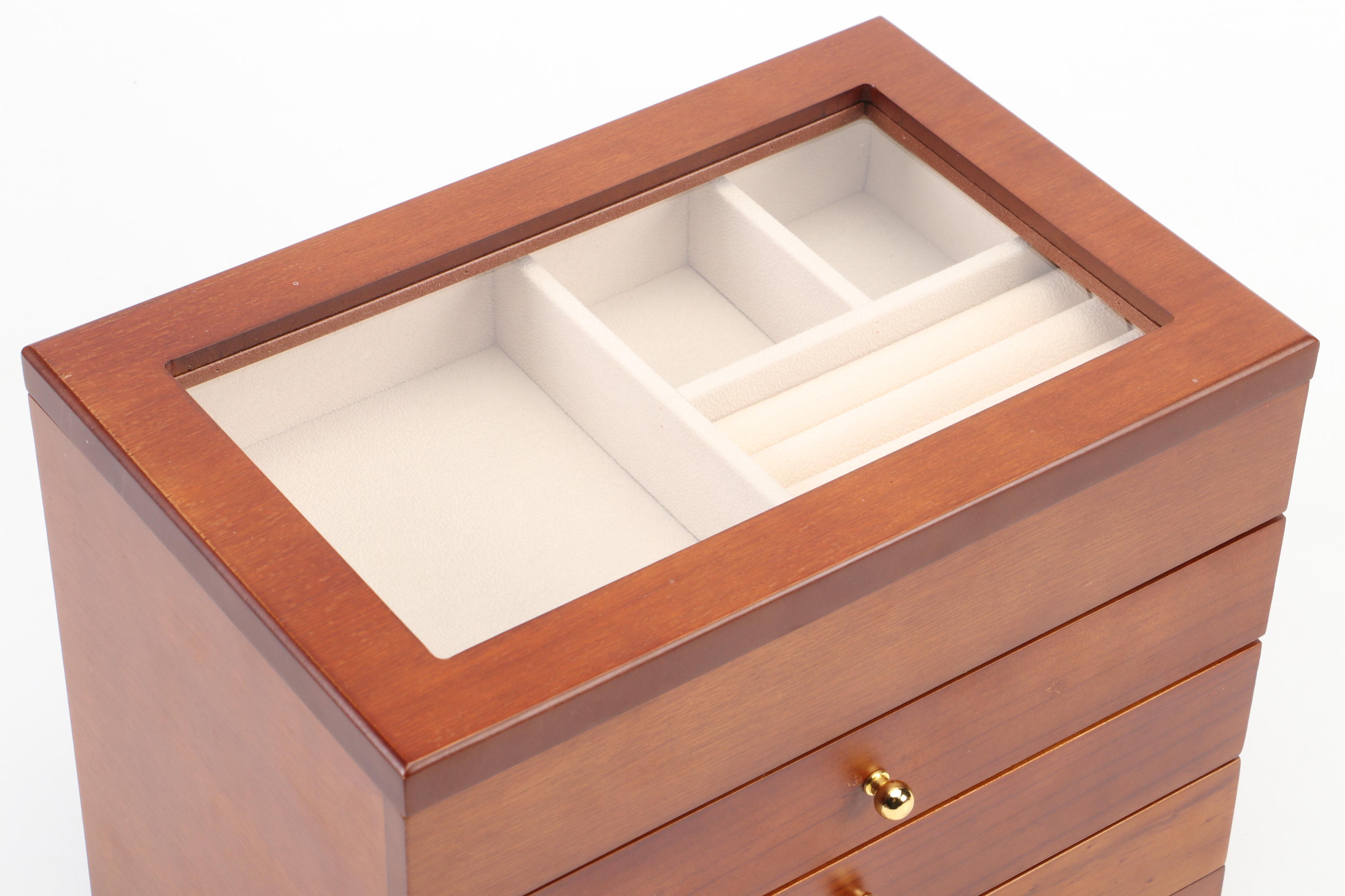 Finished Wood Jewelry Box with Brass Knob Handles