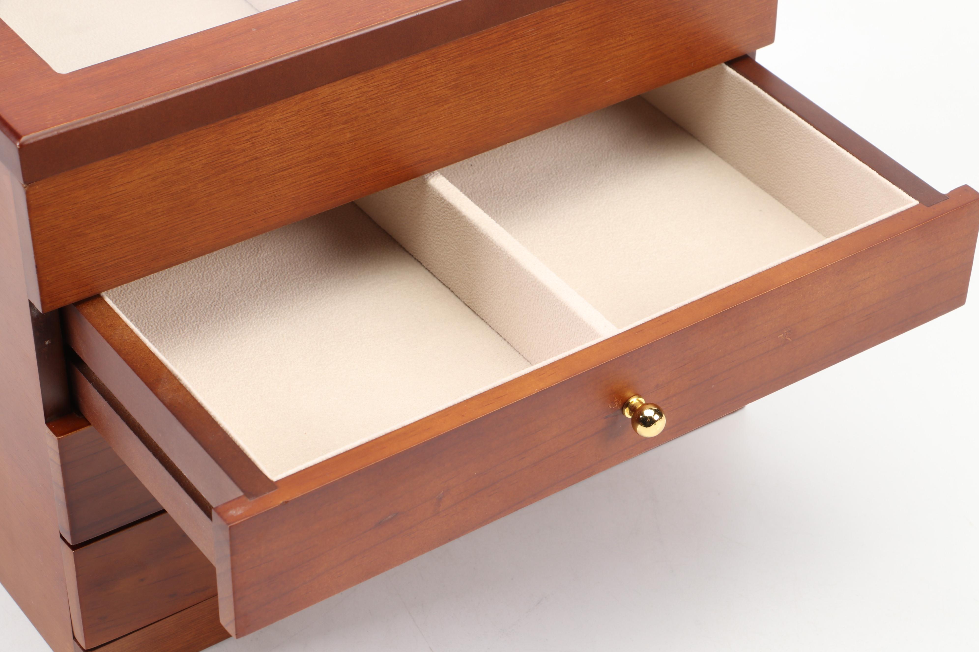 Finished Wood Jewelry Box with Brass Knob Handles