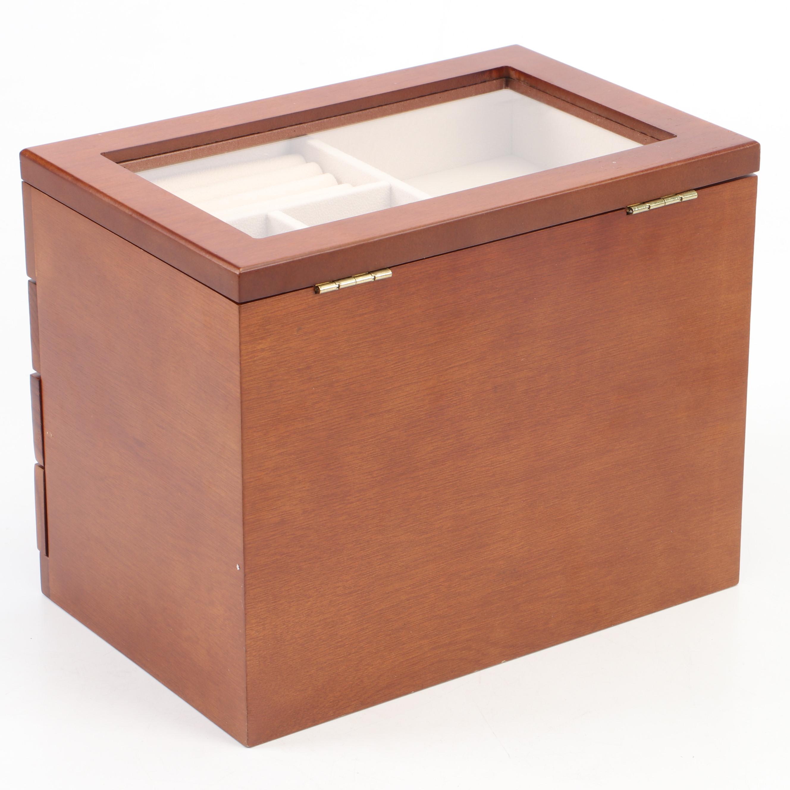 Finished Wood Jewelry Box with Brass Knob Handles