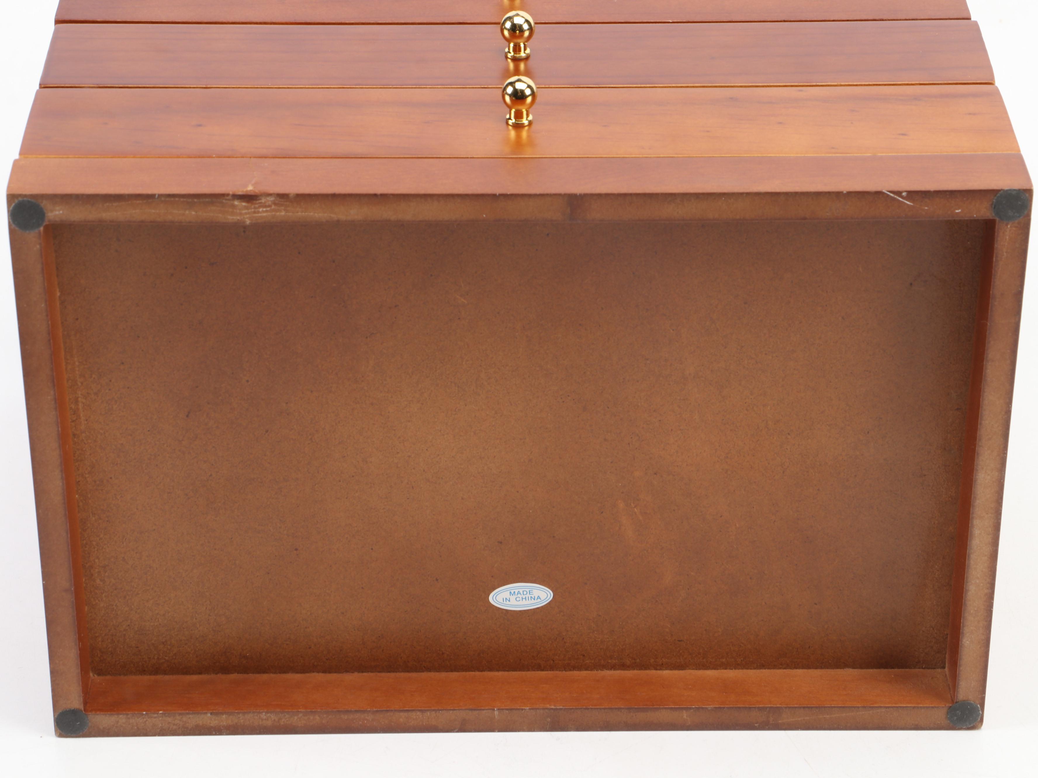 Finished Wood Jewelry Box with Brass Knob Handles