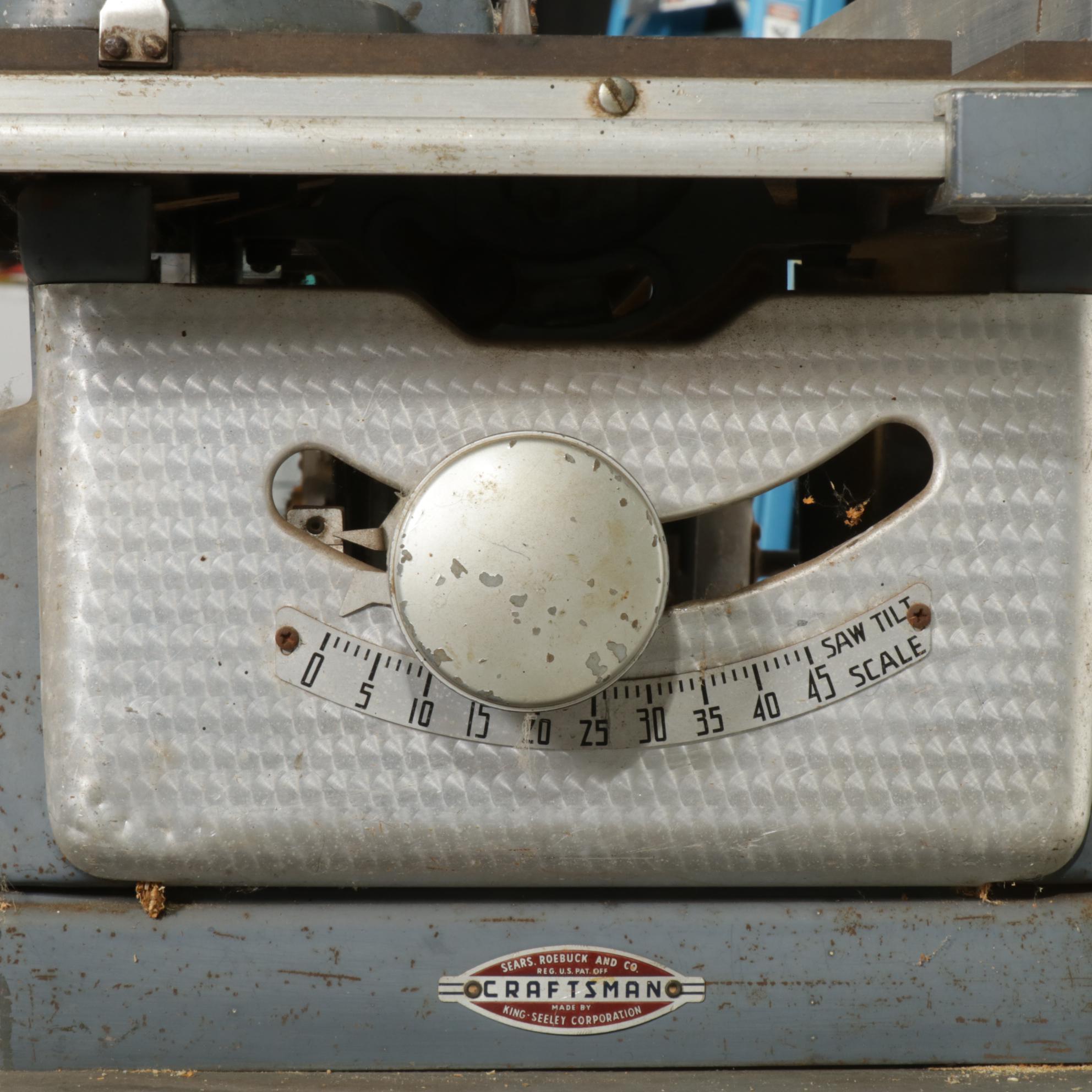King-Seeley for Sears Craftsman 8" Tilting Arbor Bench Saw on Wood Table, 1950s