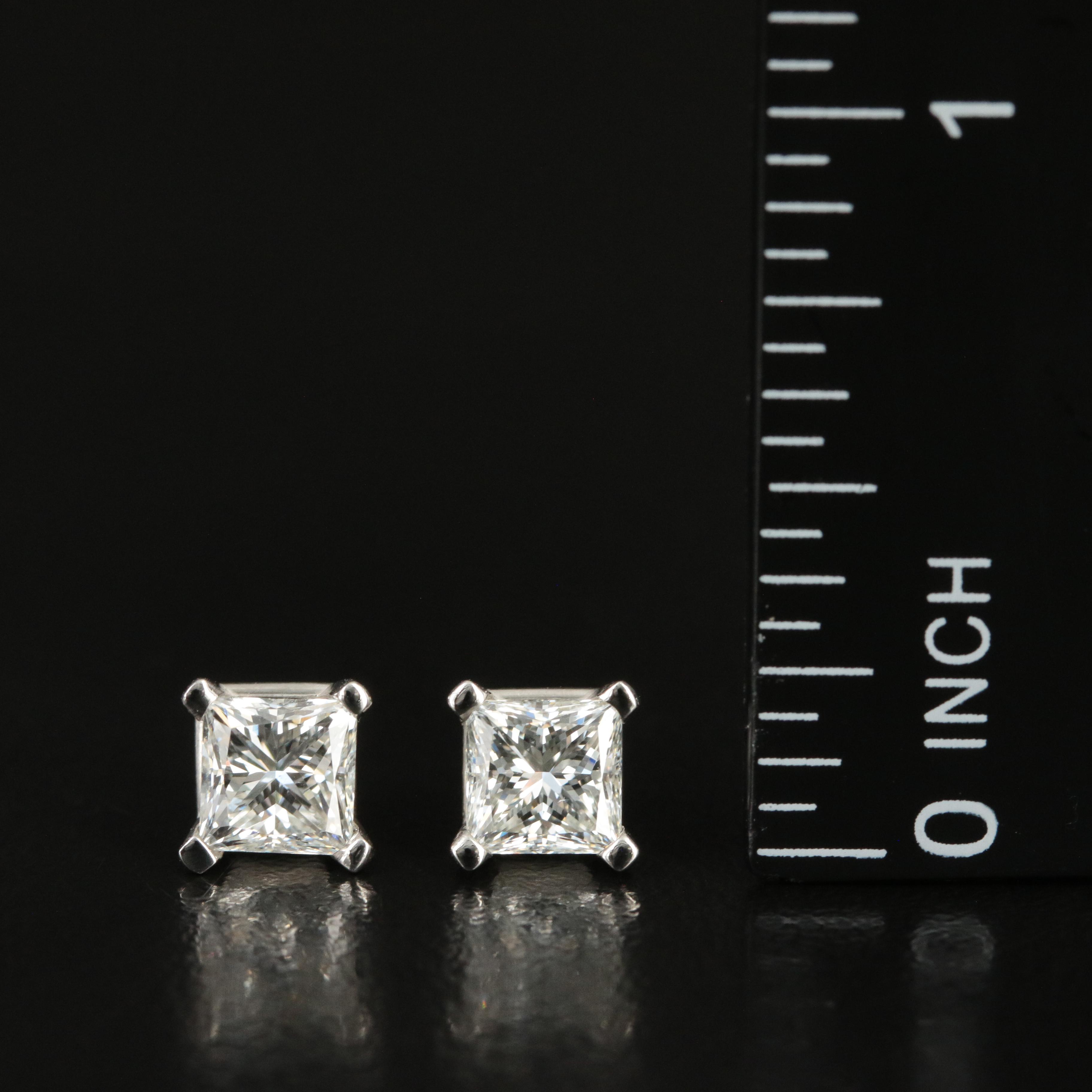 Platinum 1.88 CTW Diamond Princess Cut Stud Earrings with GIA Reports