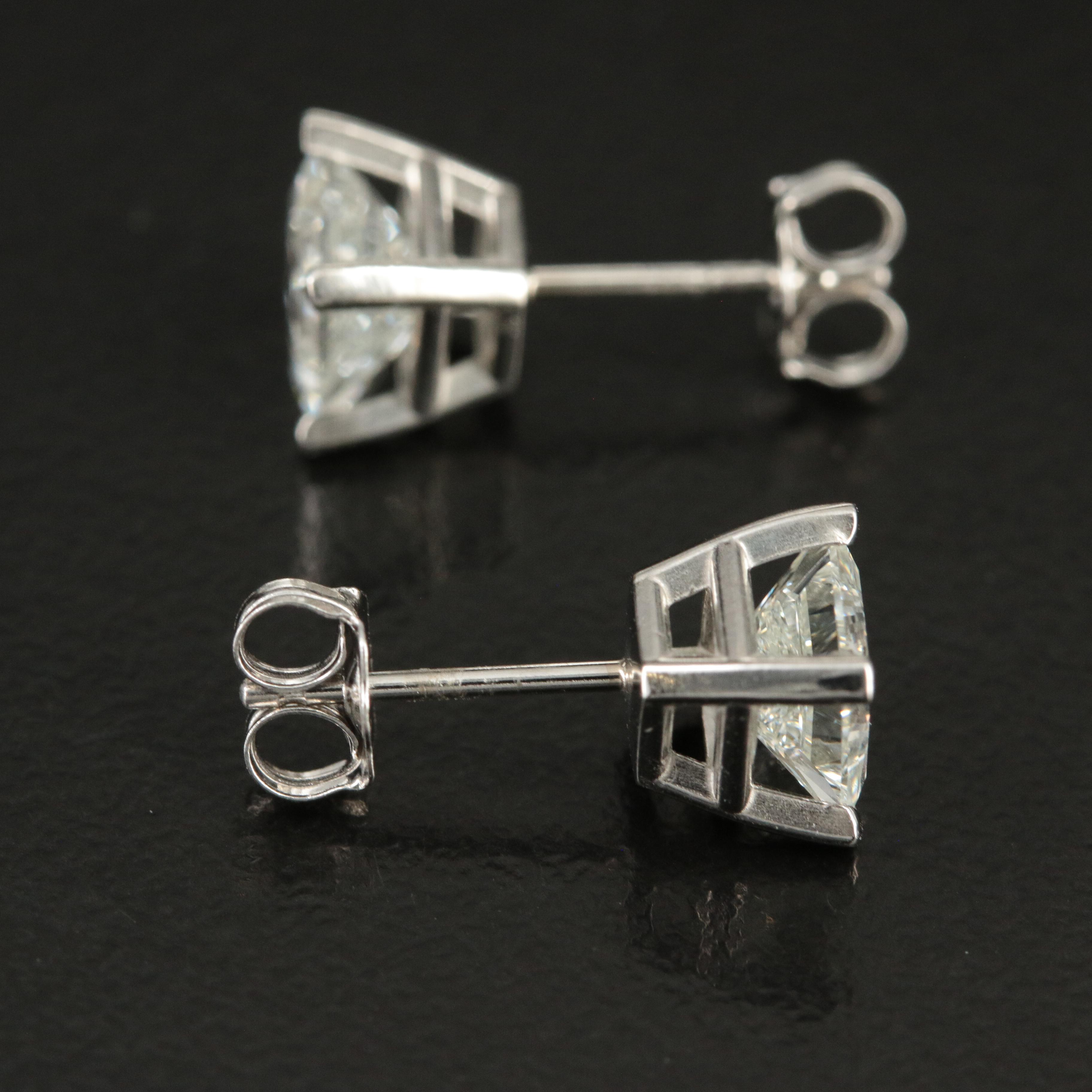Platinum 1.88 CTW Diamond Princess Cut Stud Earrings with GIA Reports