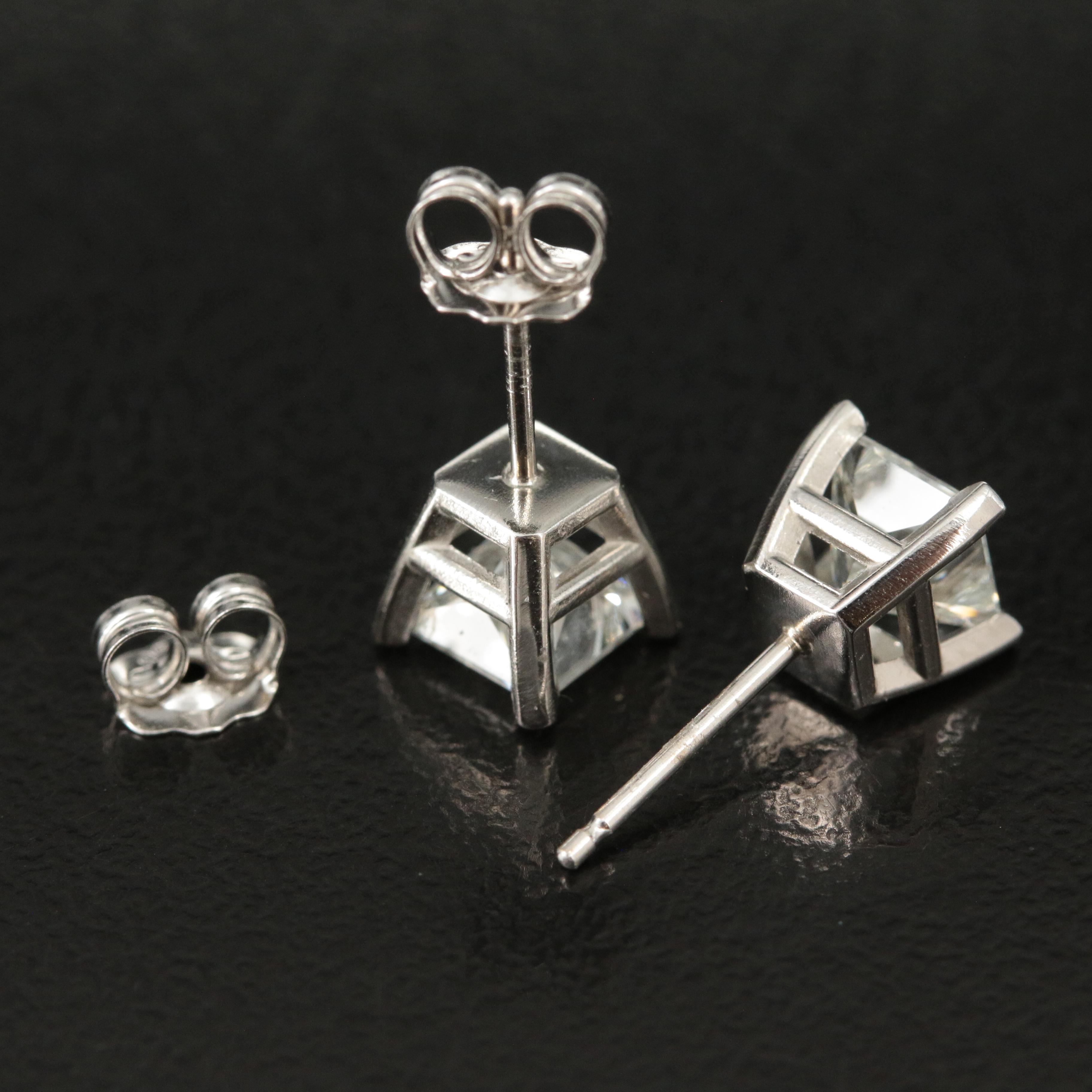 Platinum 1.88 CTW Diamond Princess Cut Stud Earrings with GIA Reports