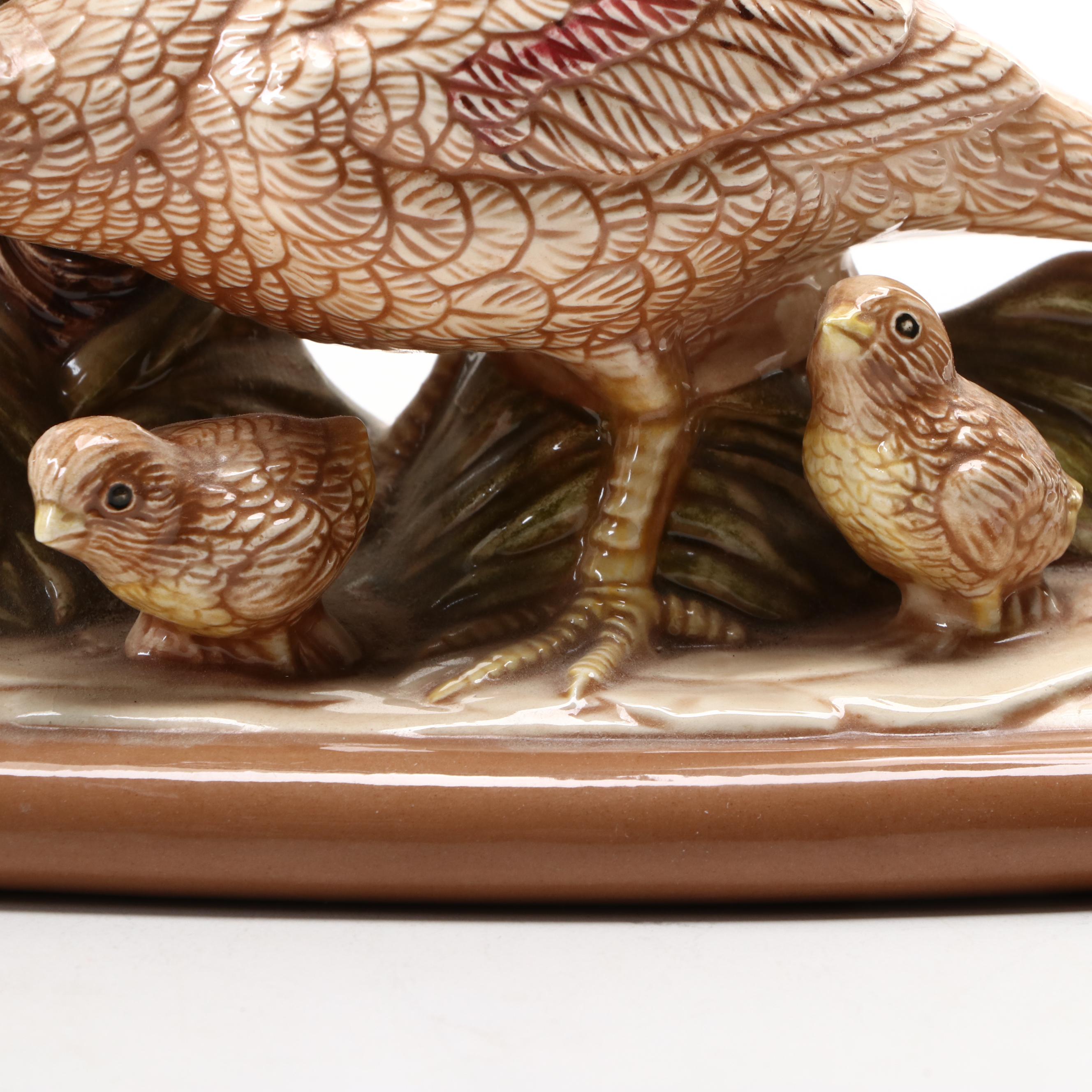 Glazed Ceramic Pheasants Figurine, Mid to Late 20th Century