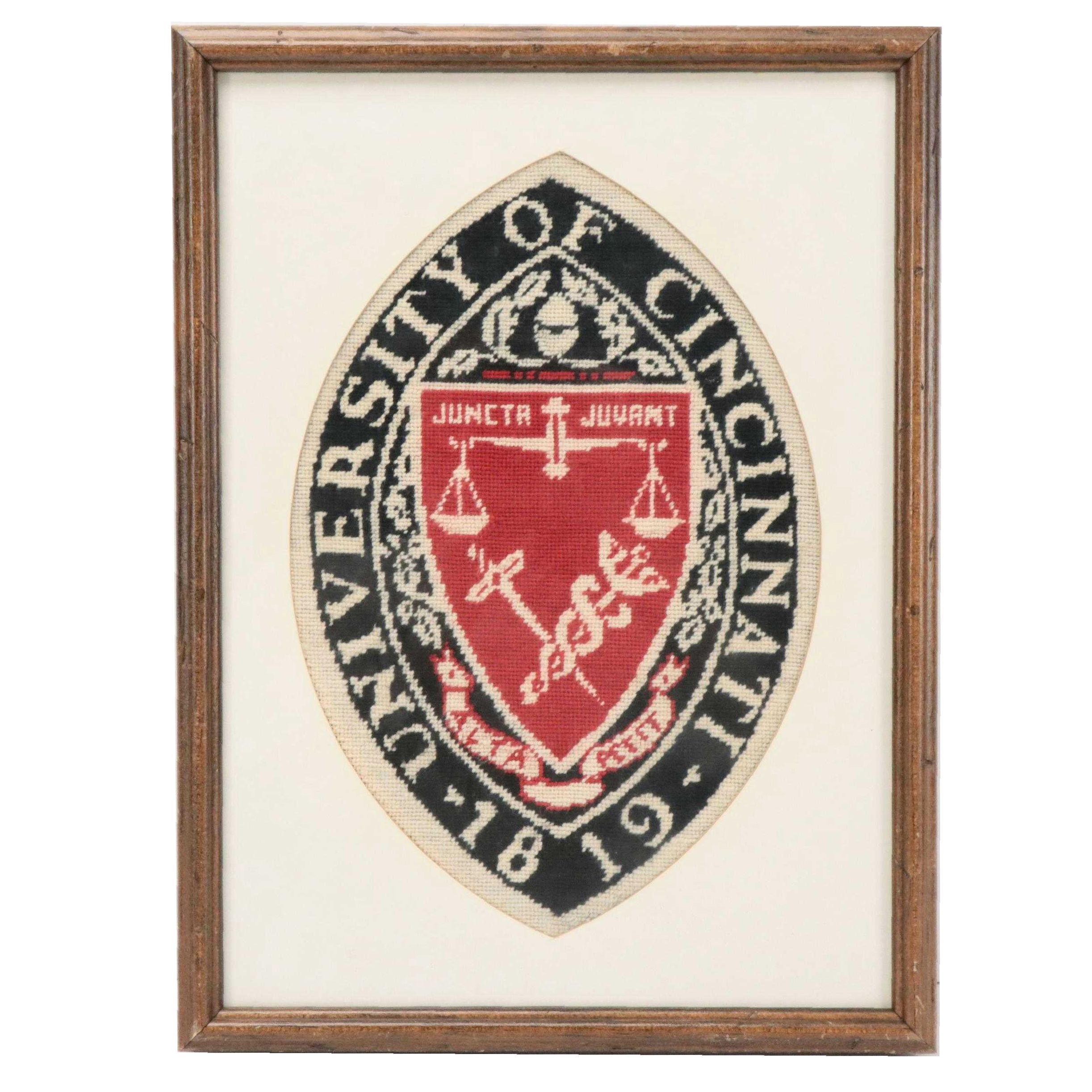 University of Cincinnati Needlepoint Embroidery "Juncta Juvant / Alta Petit"