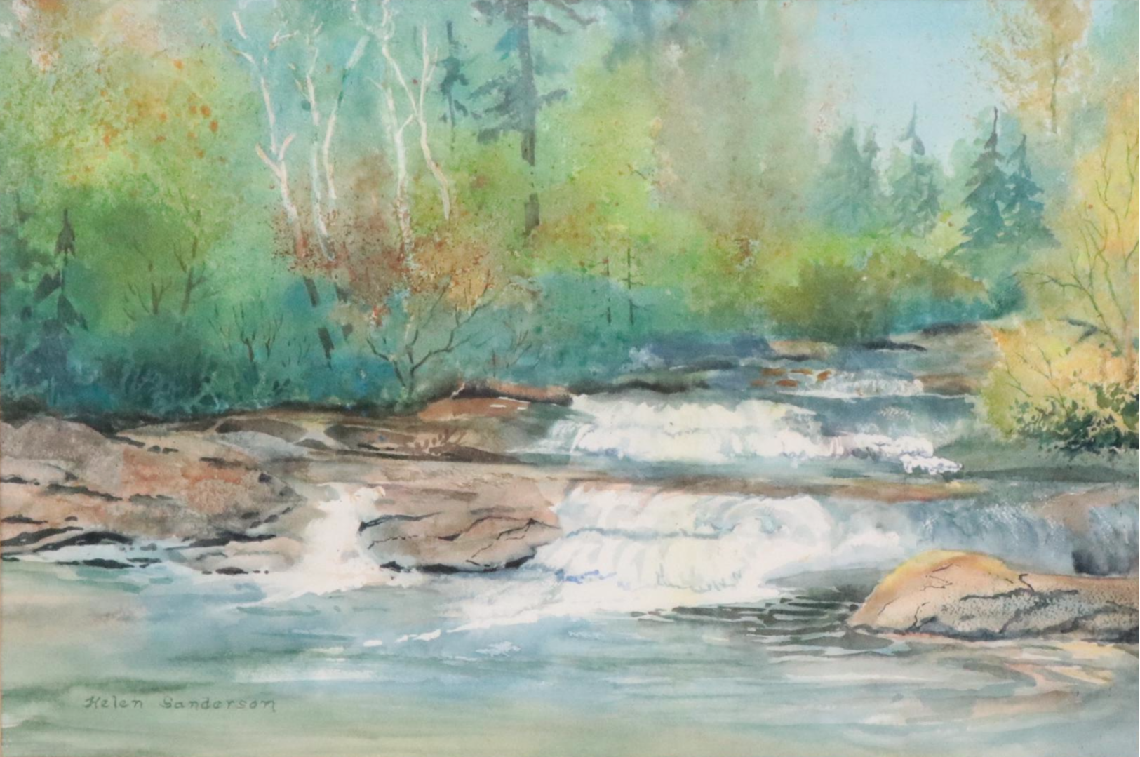 Helen Sanderson Watercolor Painting of Waterfalls Landscape