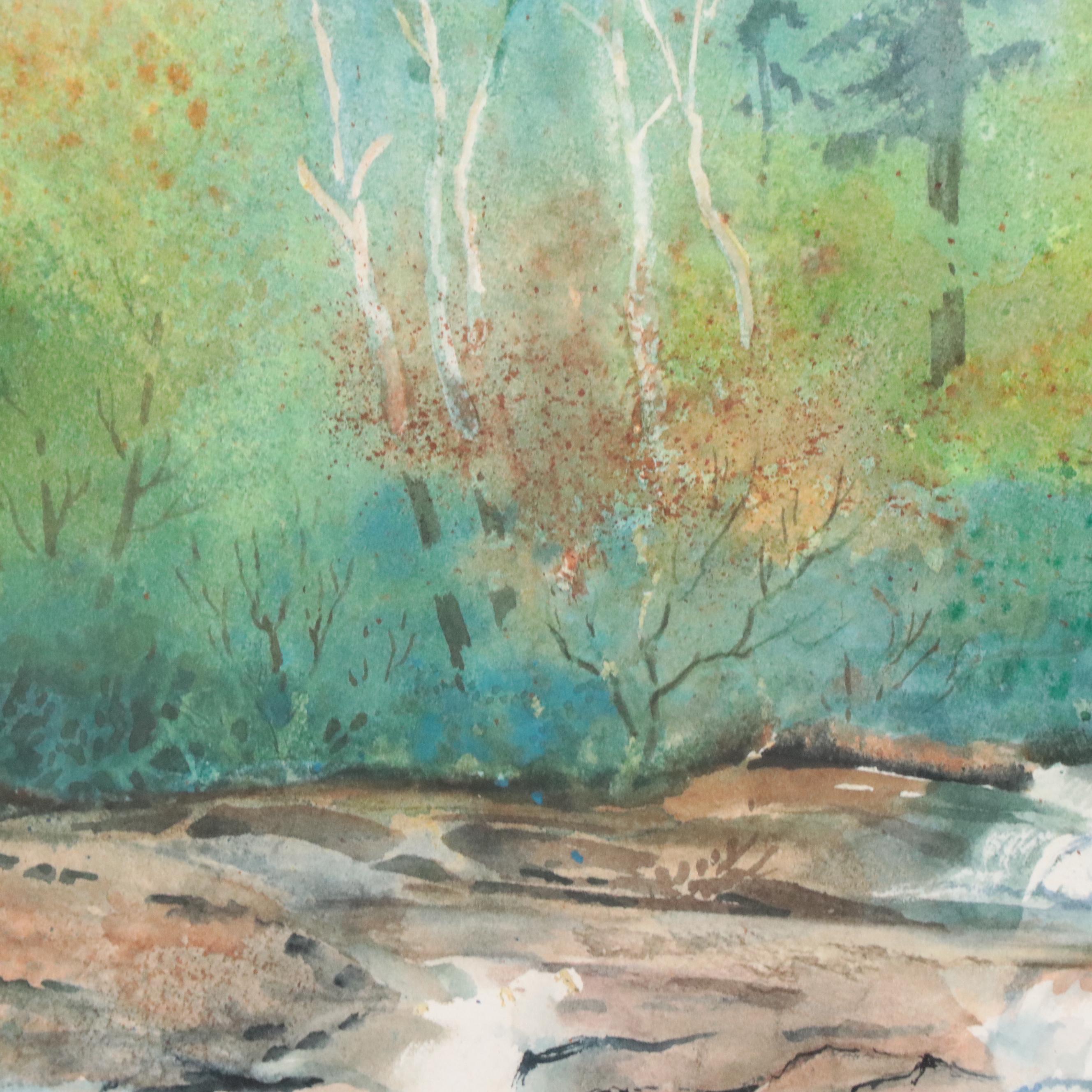 Helen Sanderson Watercolor Painting of Waterfalls Landscape