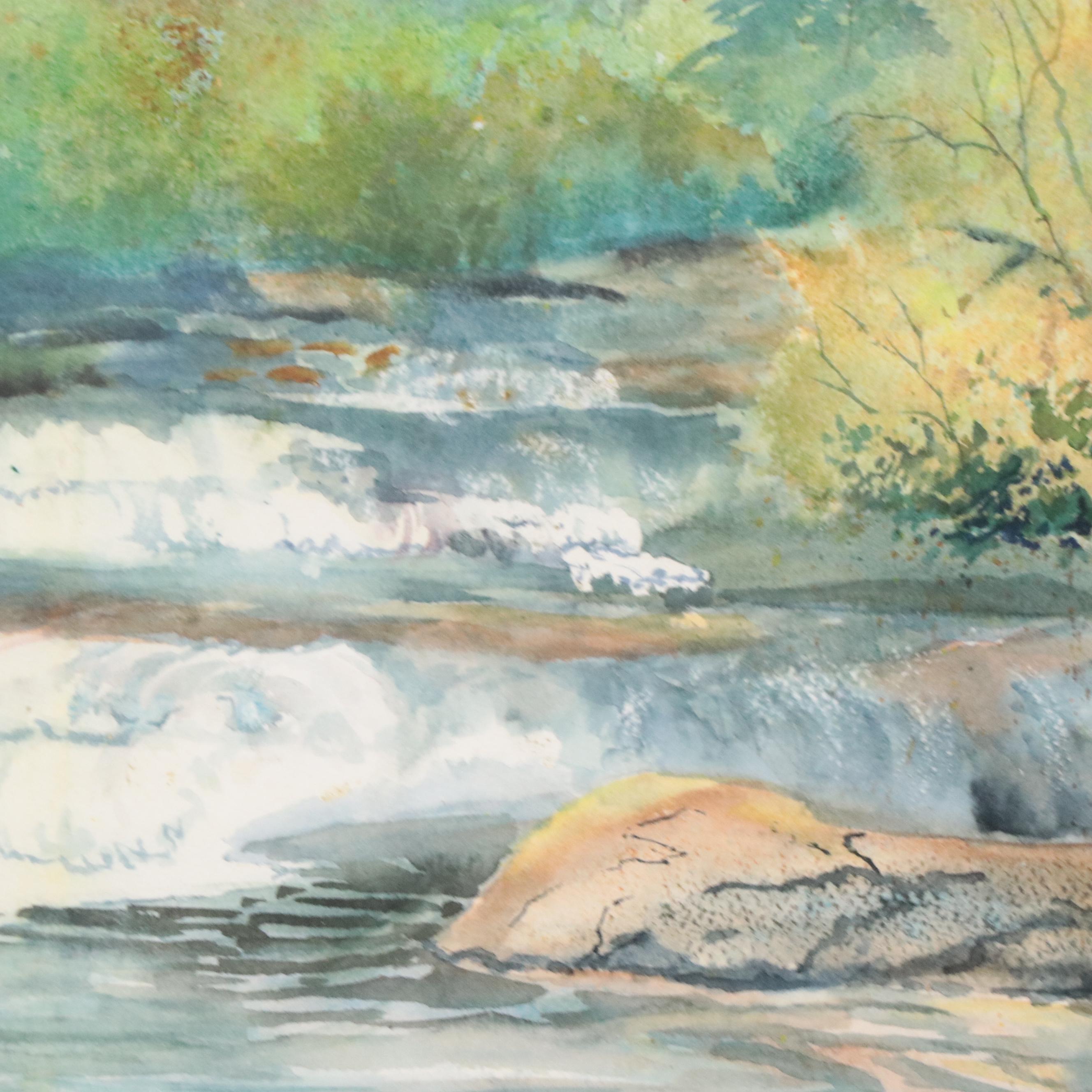 Helen Sanderson Watercolor Painting of Waterfalls Landscape