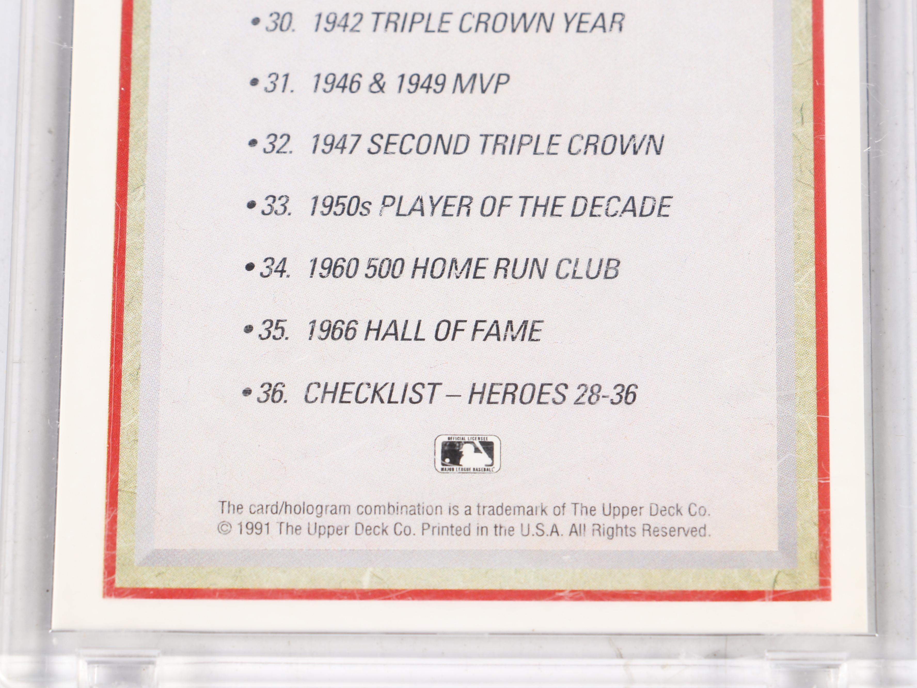 1991 Upper Deck Ted Williams Signed Baseball Card #ed 2352/2500