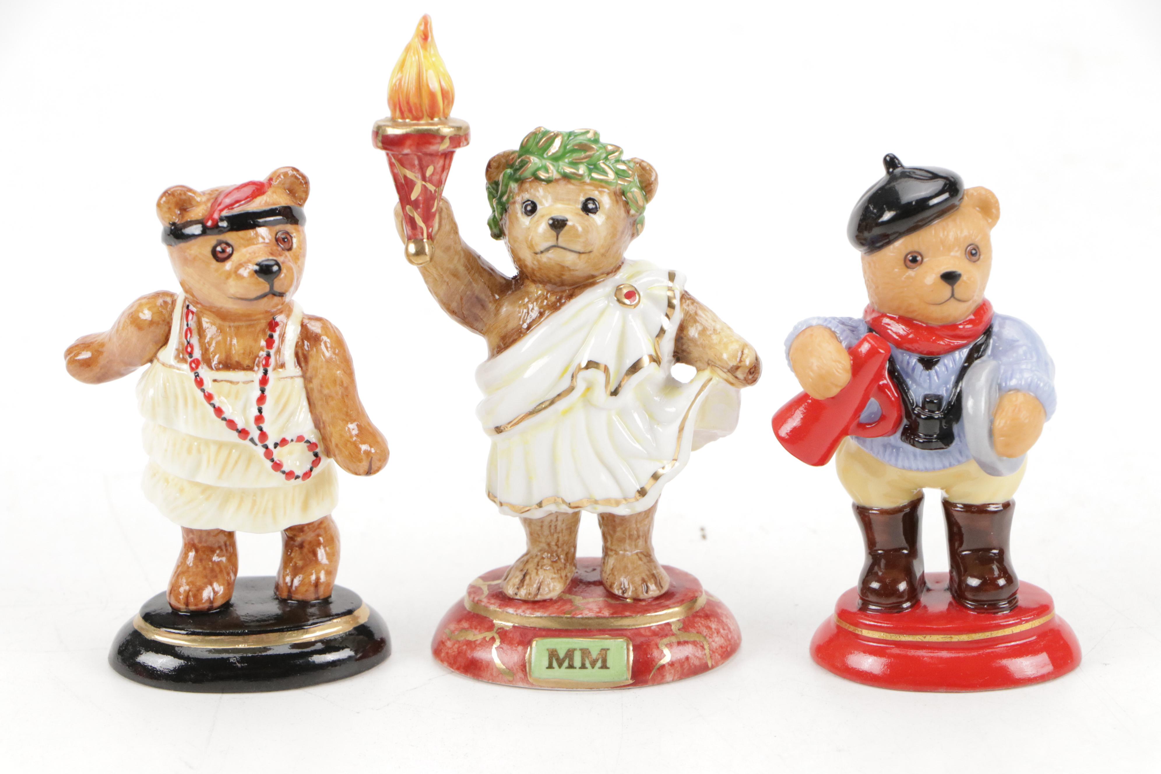 Halcyon Days Porcelain Bear Figurines and Boxes, Late 20th Century