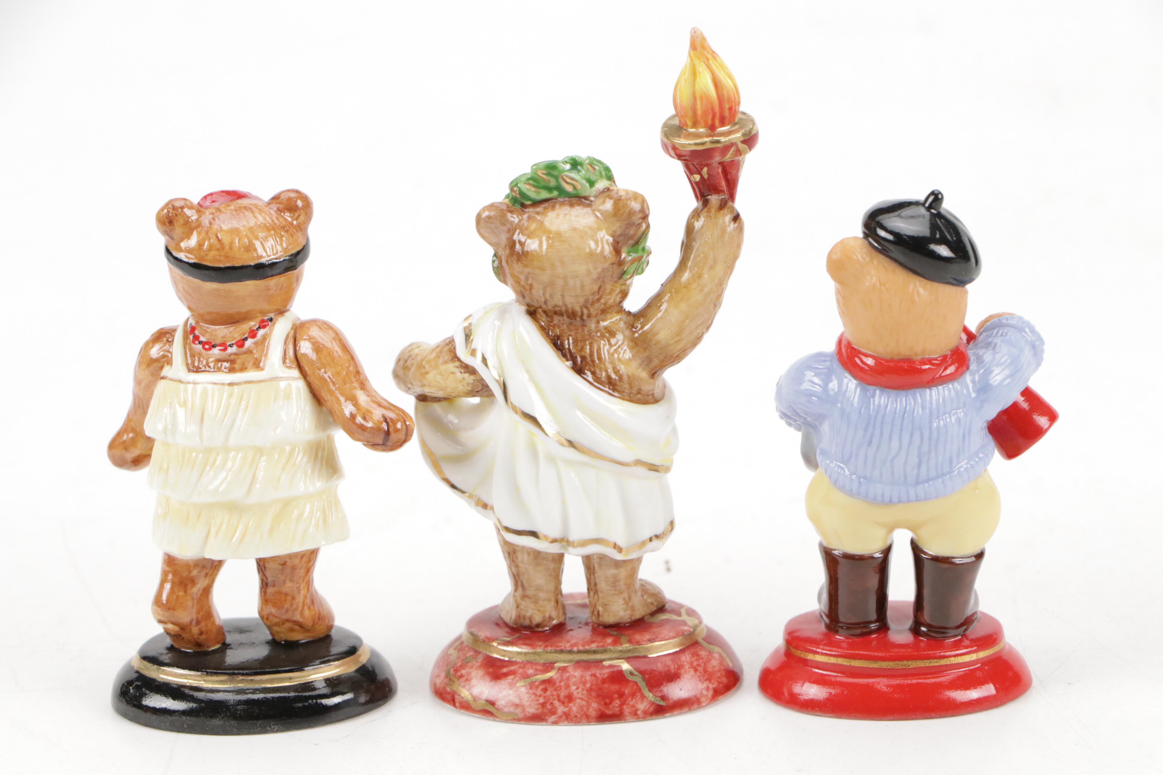 Halcyon Days Porcelain Bear Figurines and Boxes, Late 20th Century