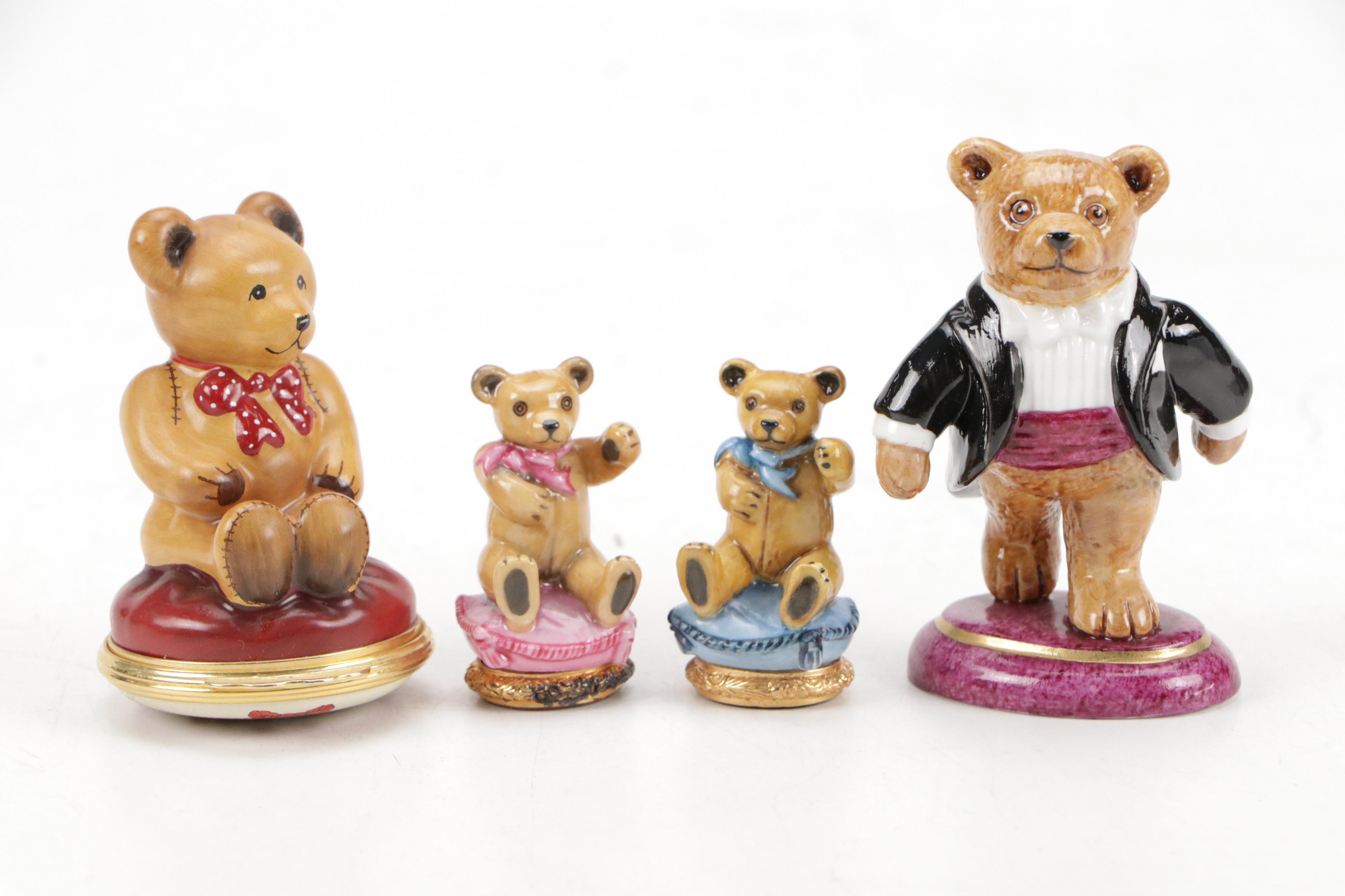Halcyon Days Porcelain Bear Figurines and Boxes, Late 20th Century