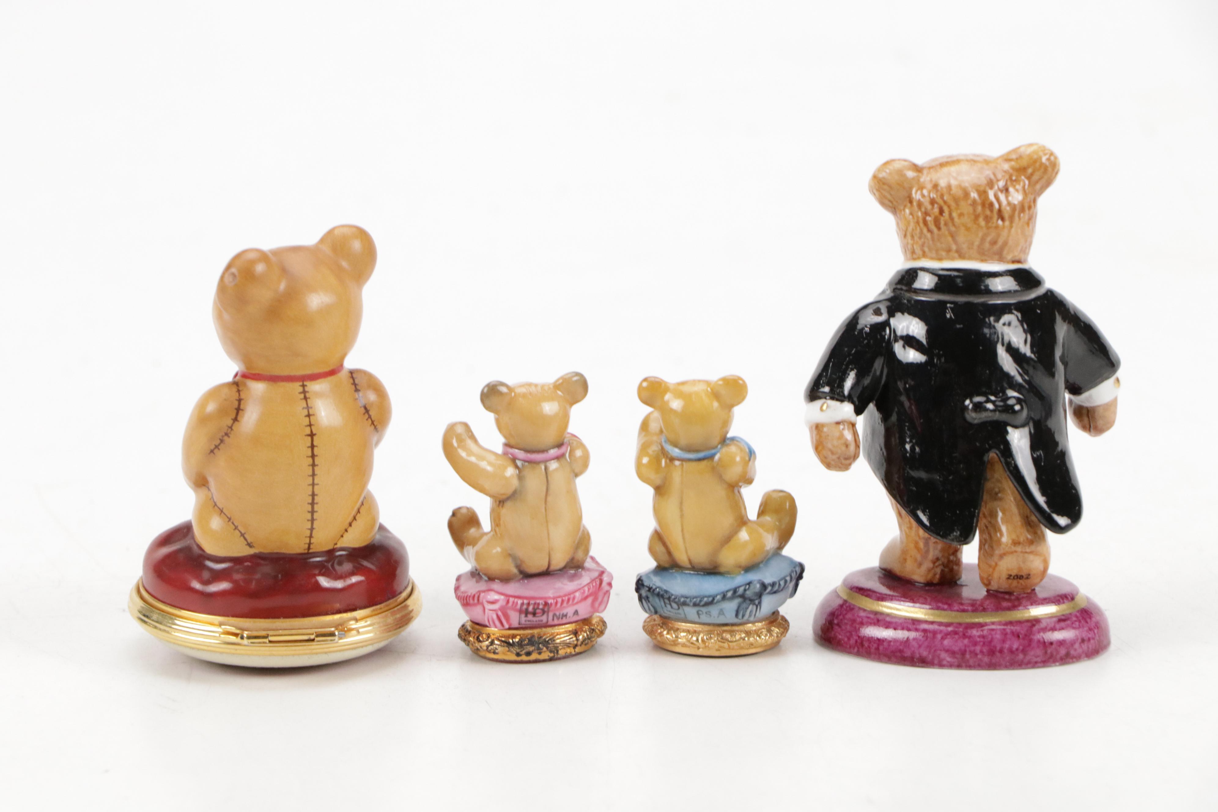 Halcyon Days Porcelain Bear Figurines and Boxes, Late 20th Century