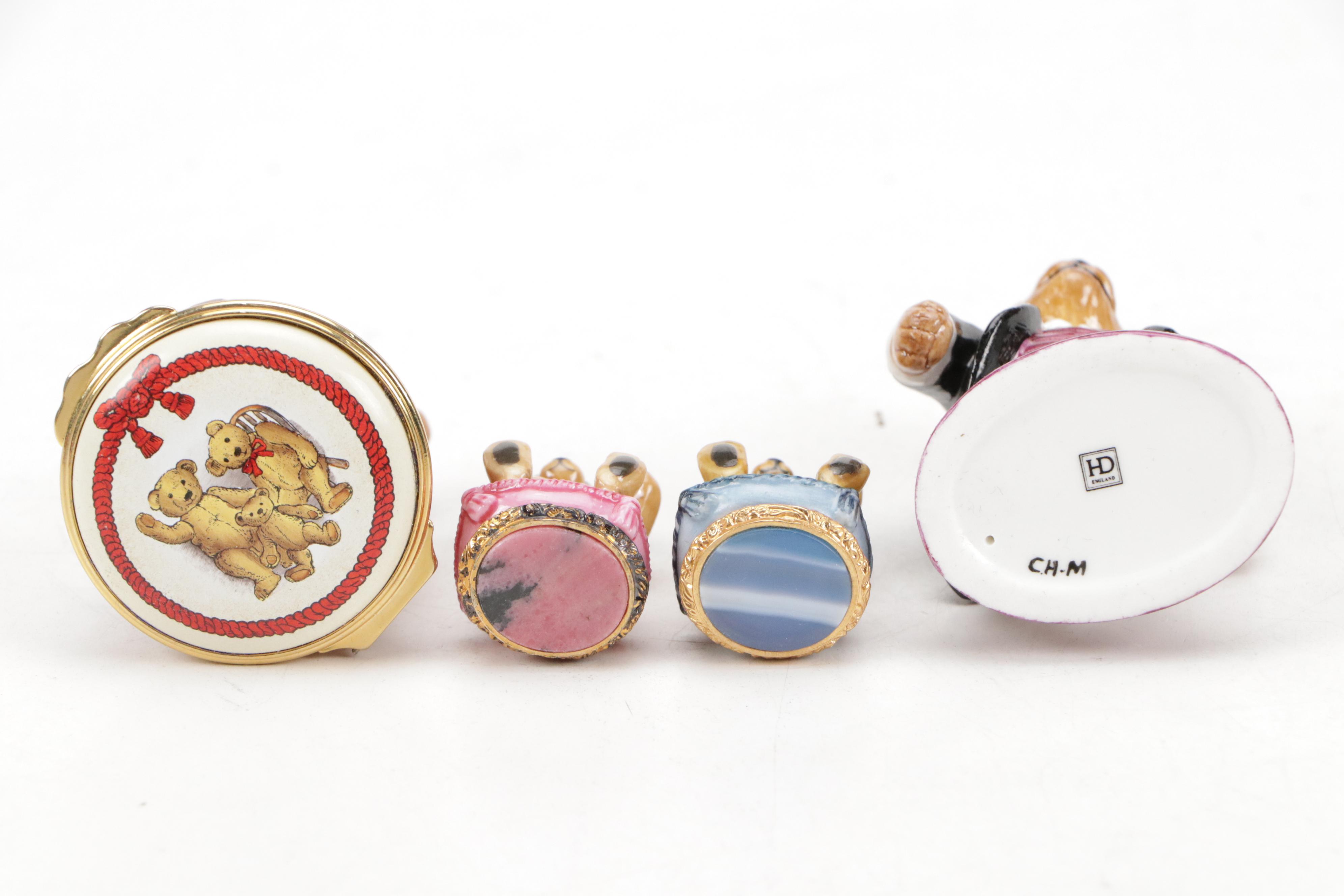 Halcyon Days Porcelain Bear Figurines and Boxes, Late 20th Century
