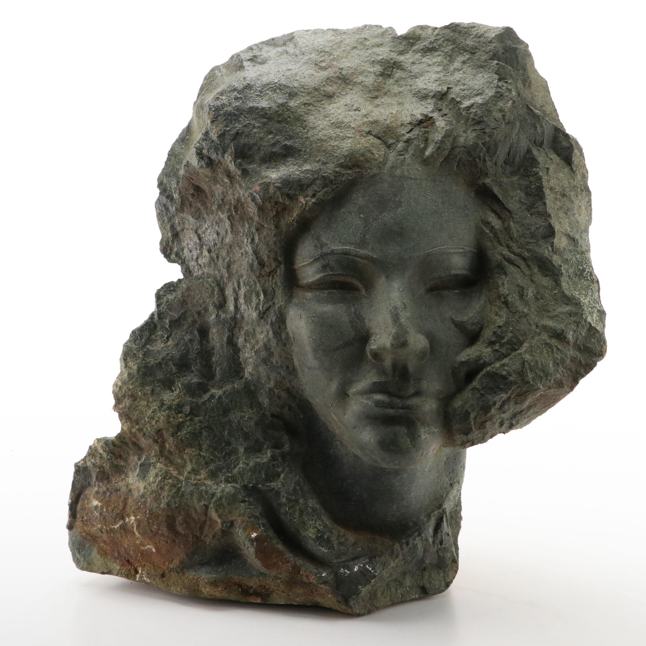 Charles Cutler Carved Stone Bust of Woman