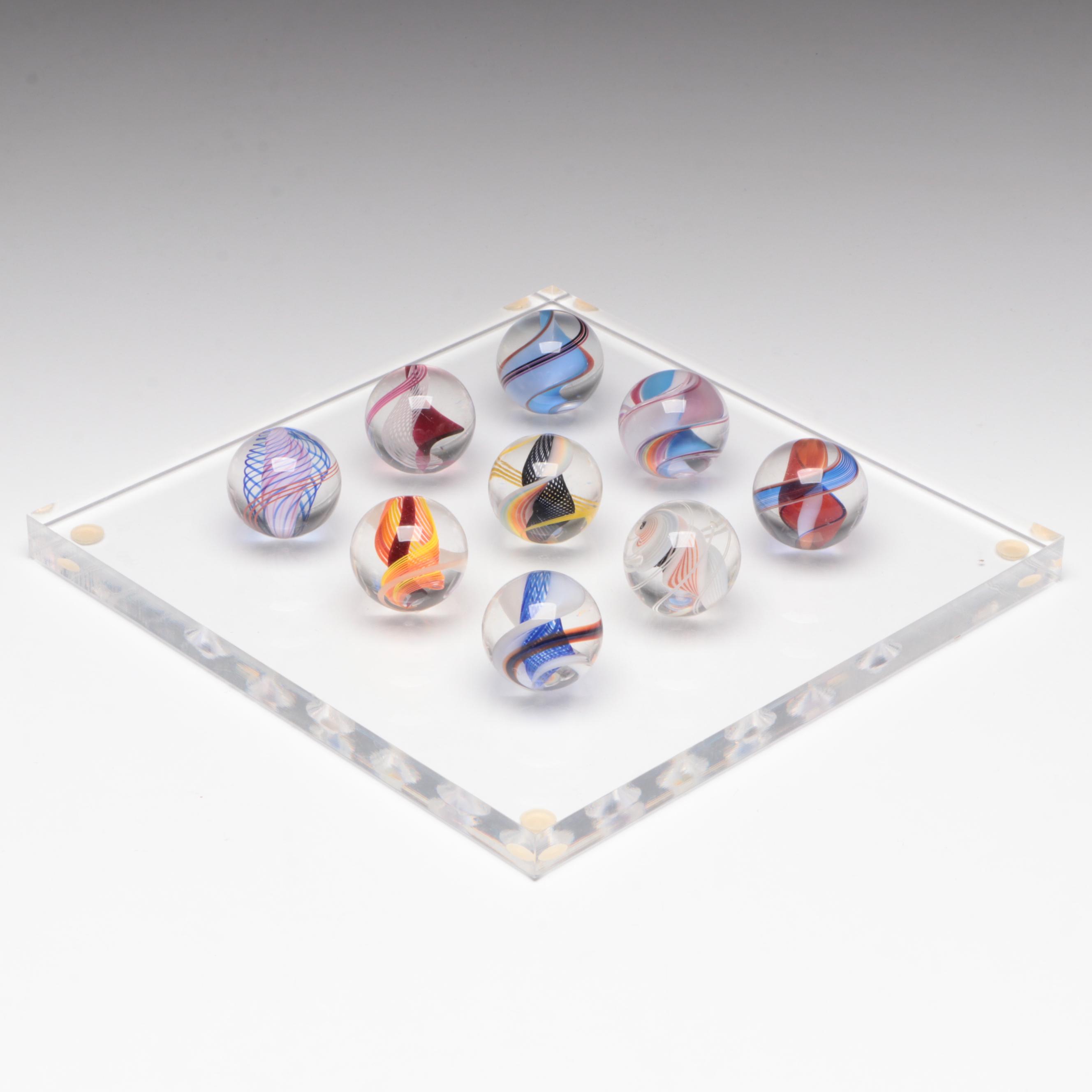 Handcrafted Multicolor Zanfirico and Filigrana Art Glass Marbles on Acrylic Base
