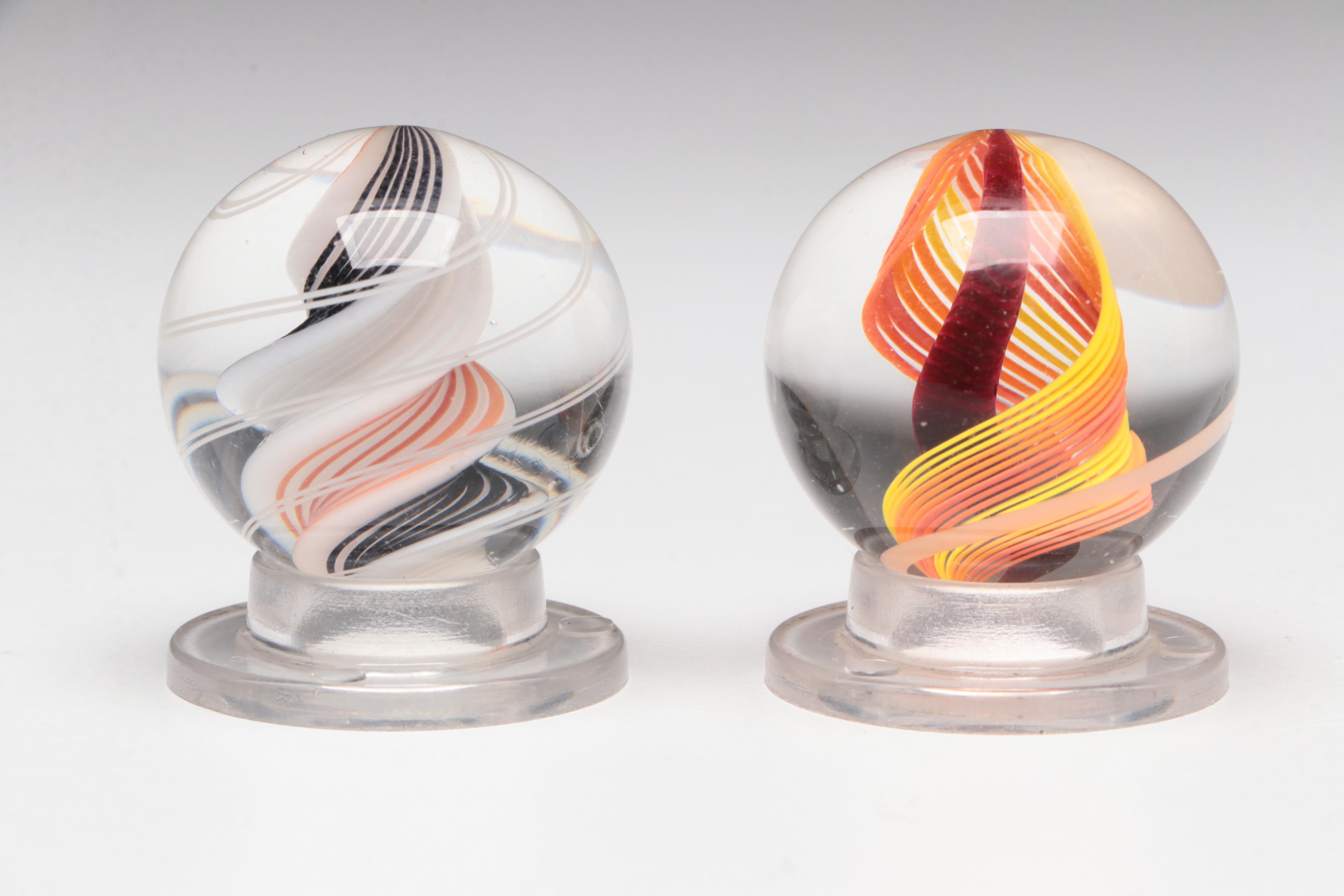 Handcrafted Multicolor Zanfirico and Filigrana Art Glass Marbles on Acrylic Base