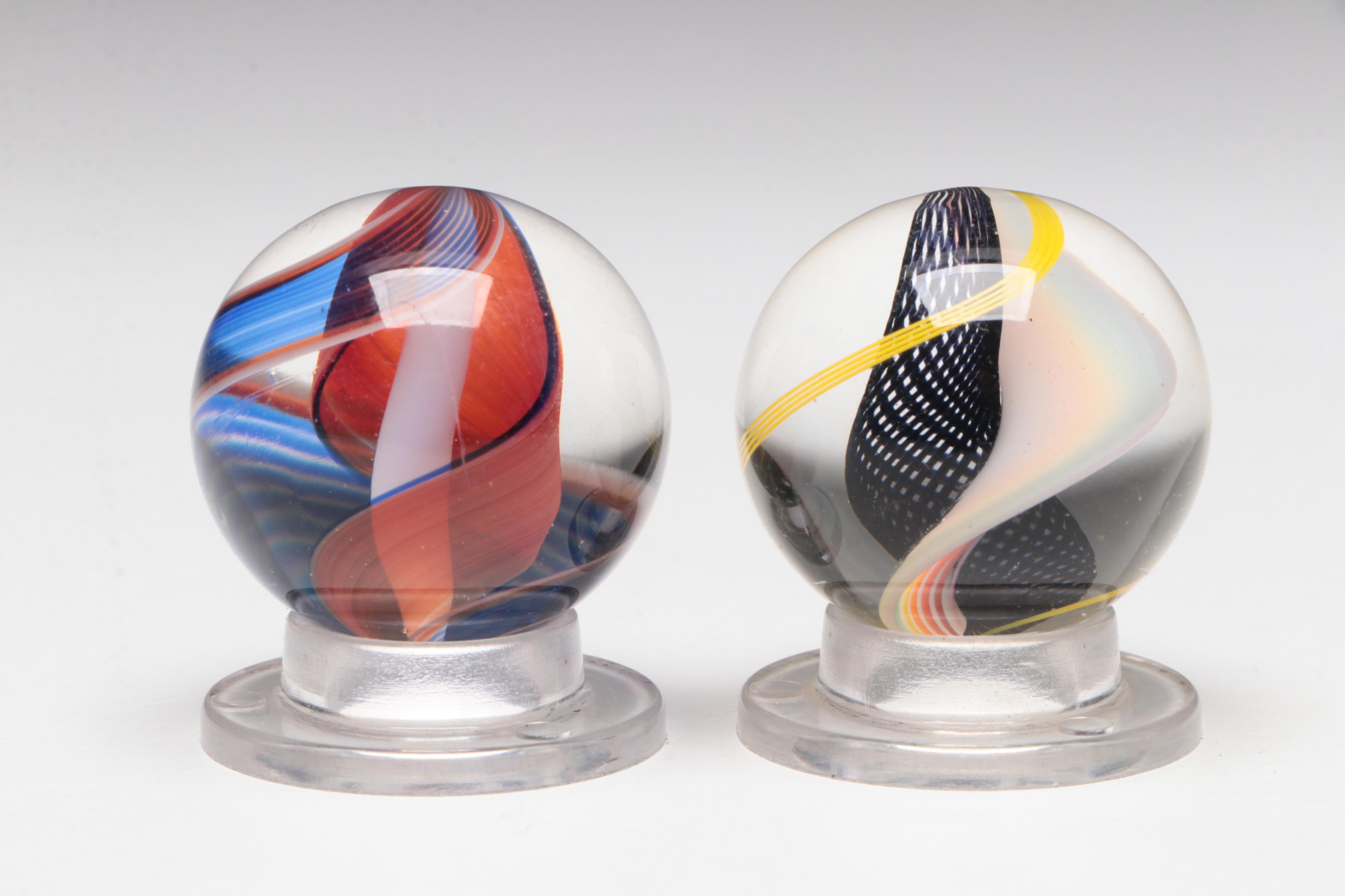 Handcrafted Multicolor Zanfirico and Filigrana Art Glass Marbles on Acrylic Base