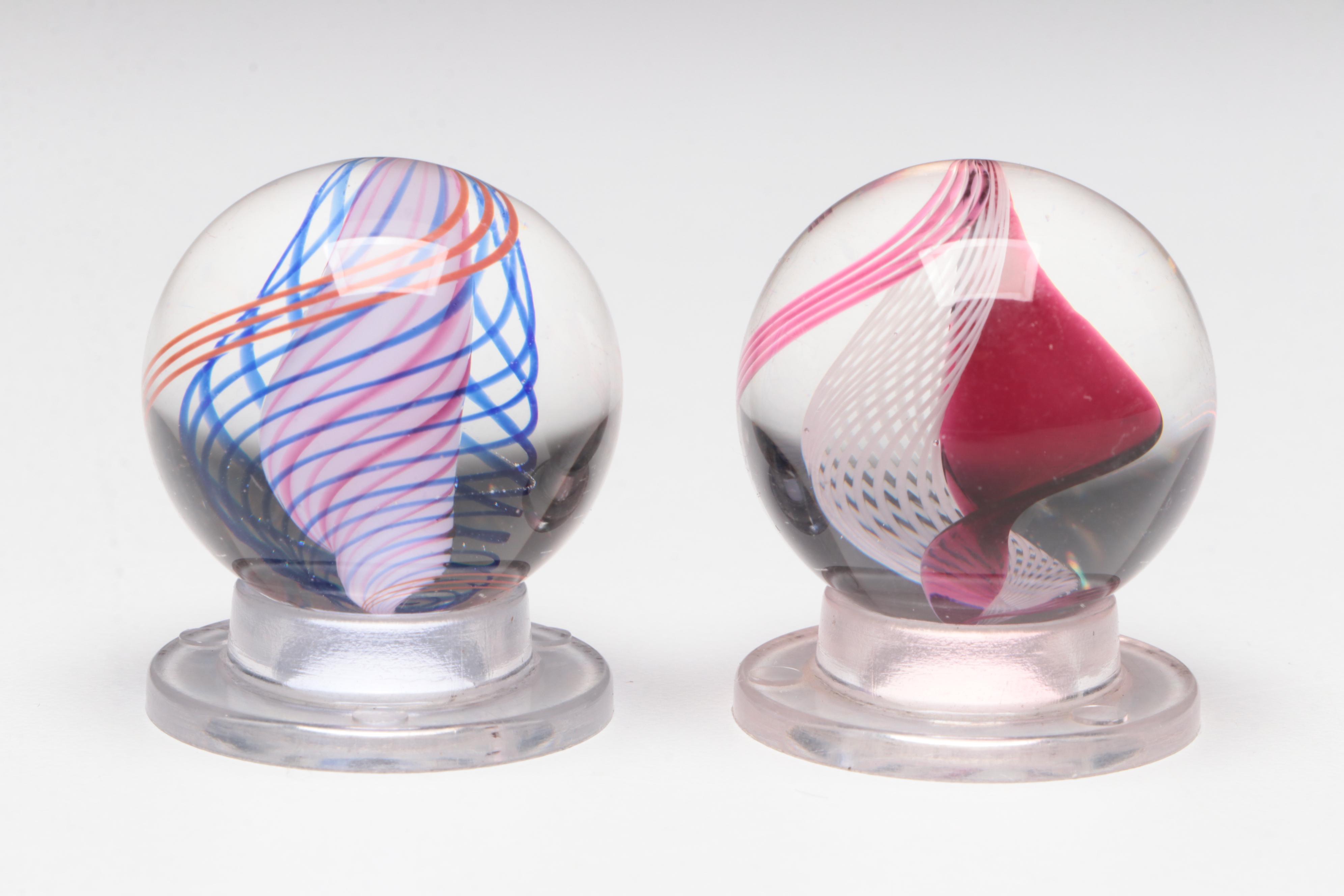 Handcrafted Multicolor Zanfirico and Filigrana Art Glass Marbles on Acrylic Base