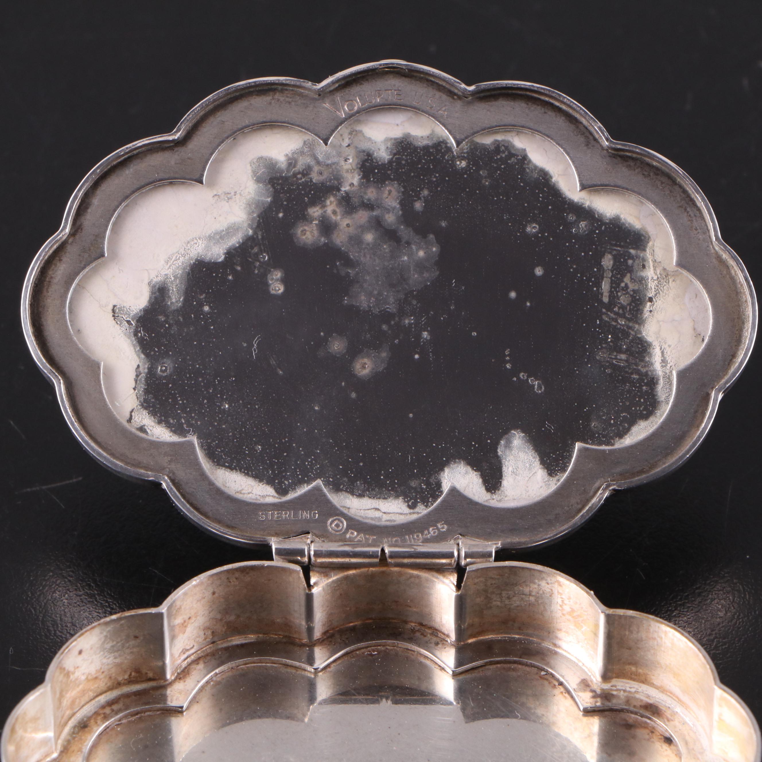 Volupté Sterling Silver Compact with Silver Plate Pill Boxes and Strawberry