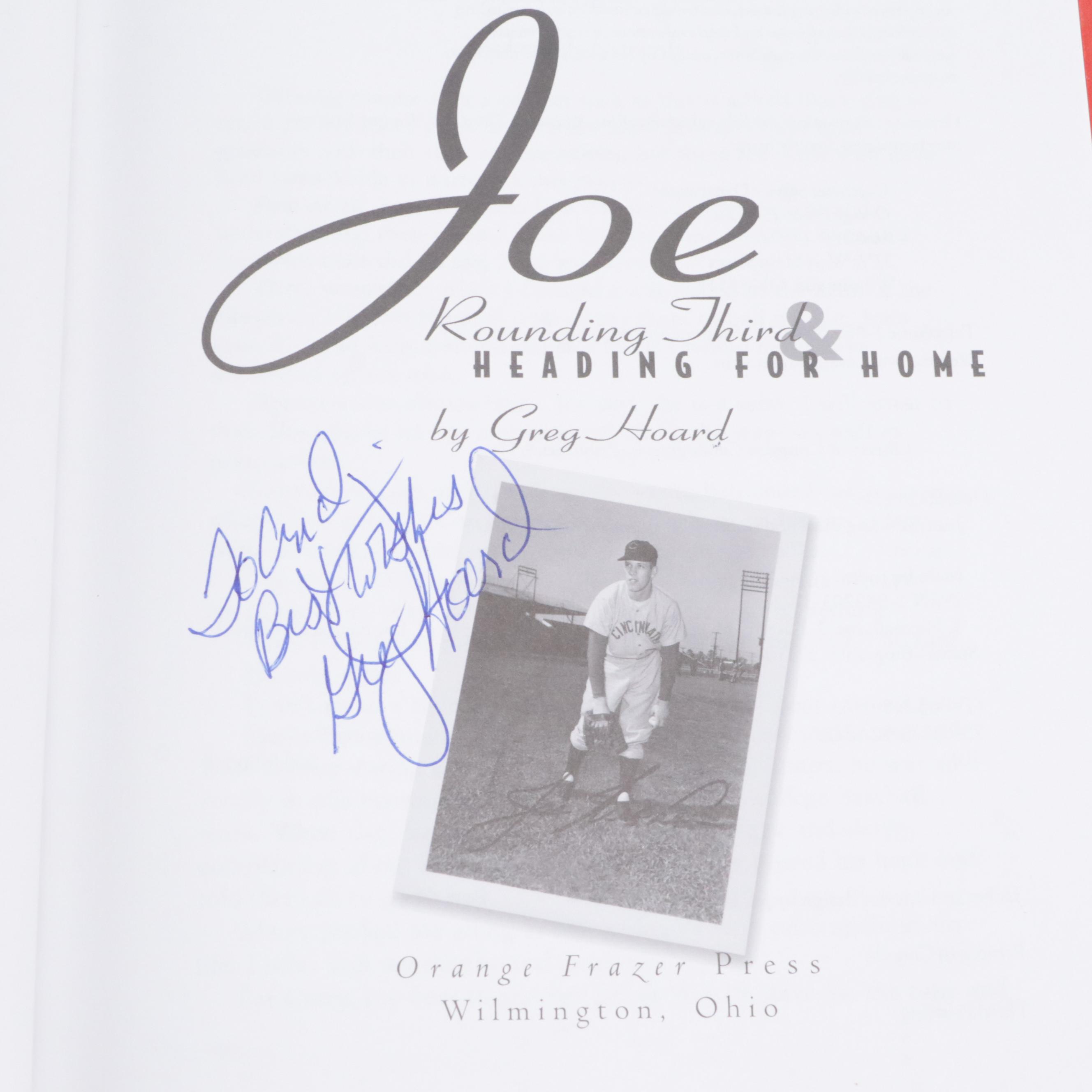Joe Nuxhall and Greg Hoard Signed Book with 1970 Topps Johnny Bench Poster More