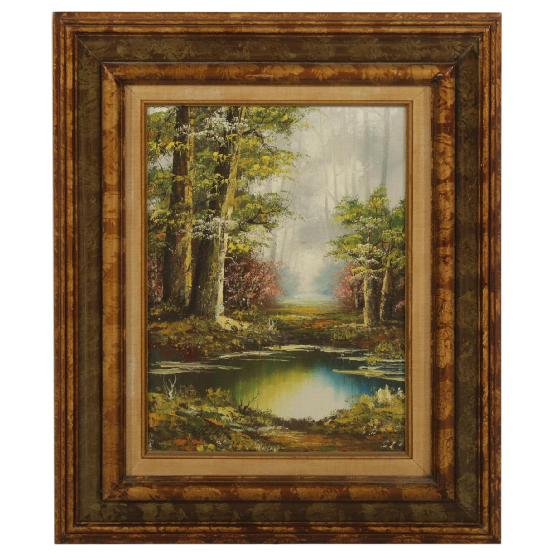 Richard Schiller for Artistic Interiors Oil Painting of Forest Glade, 1970s