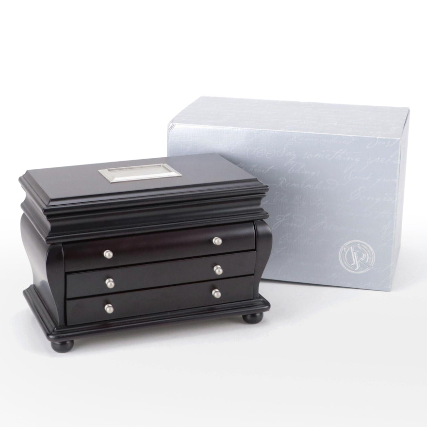 Things Remembered Black Satin Finish Bombe Wood Jewelry Box