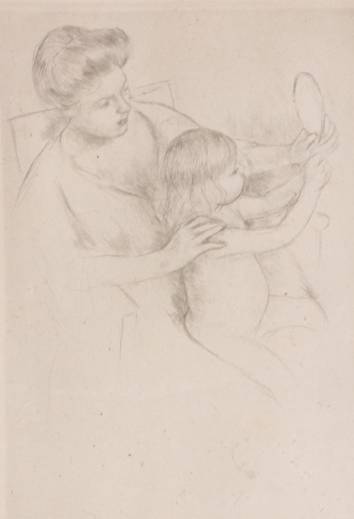 Mary Cassatt Drypoint Etching "Looking Into the Hand Mirror"