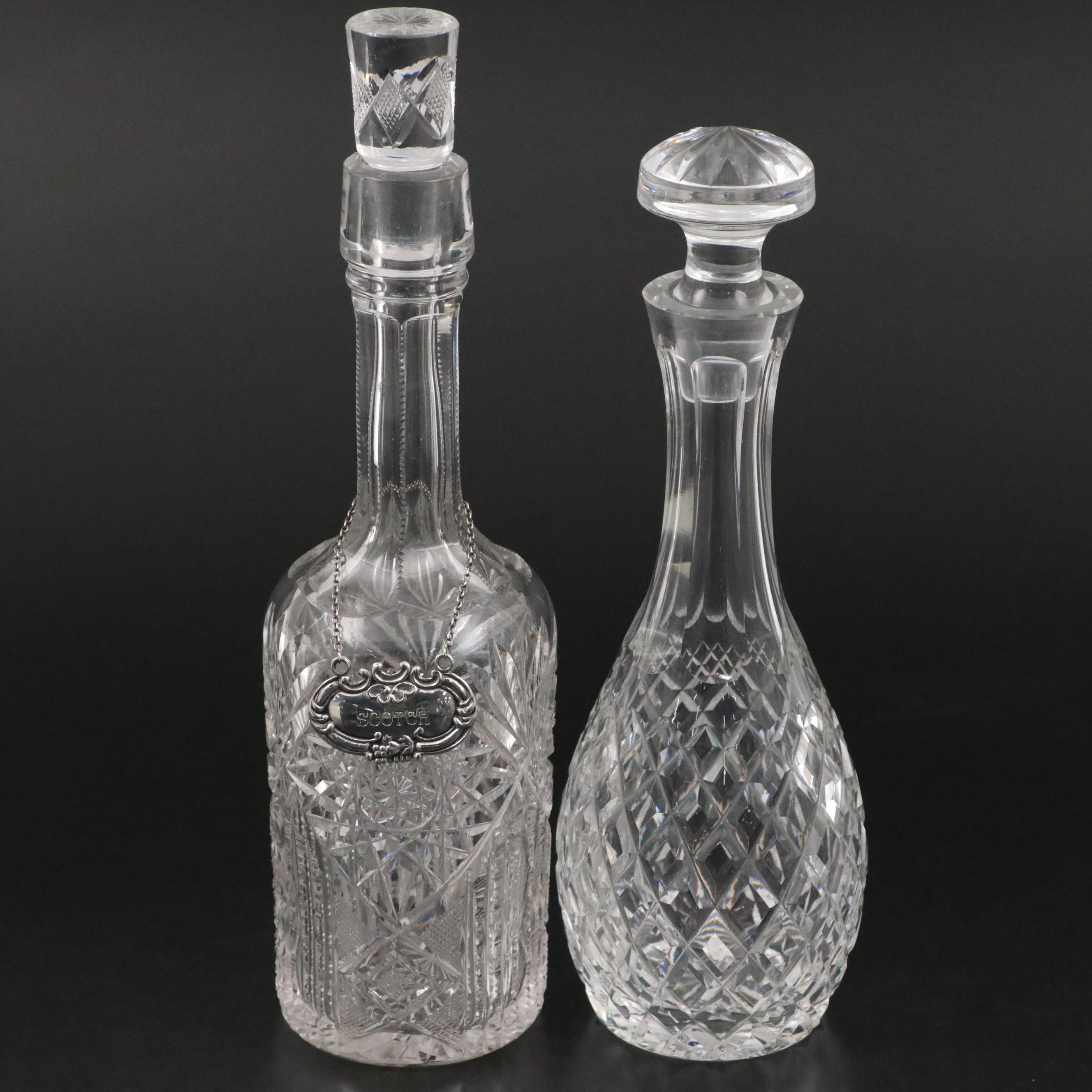 Ajka Crystal Old Fashioned Glasses with Waterford and Other Crystal Decanters