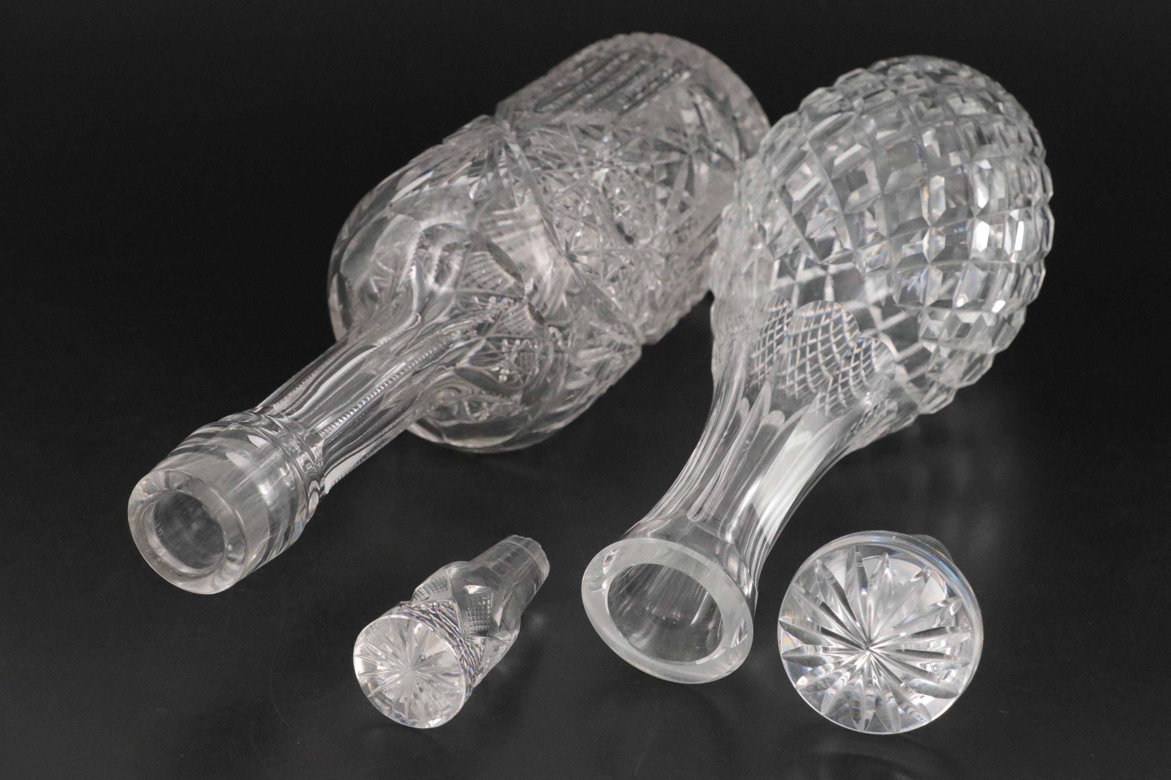 Ajka Crystal Old Fashioned Glasses with Waterford and Other Crystal Decanters
