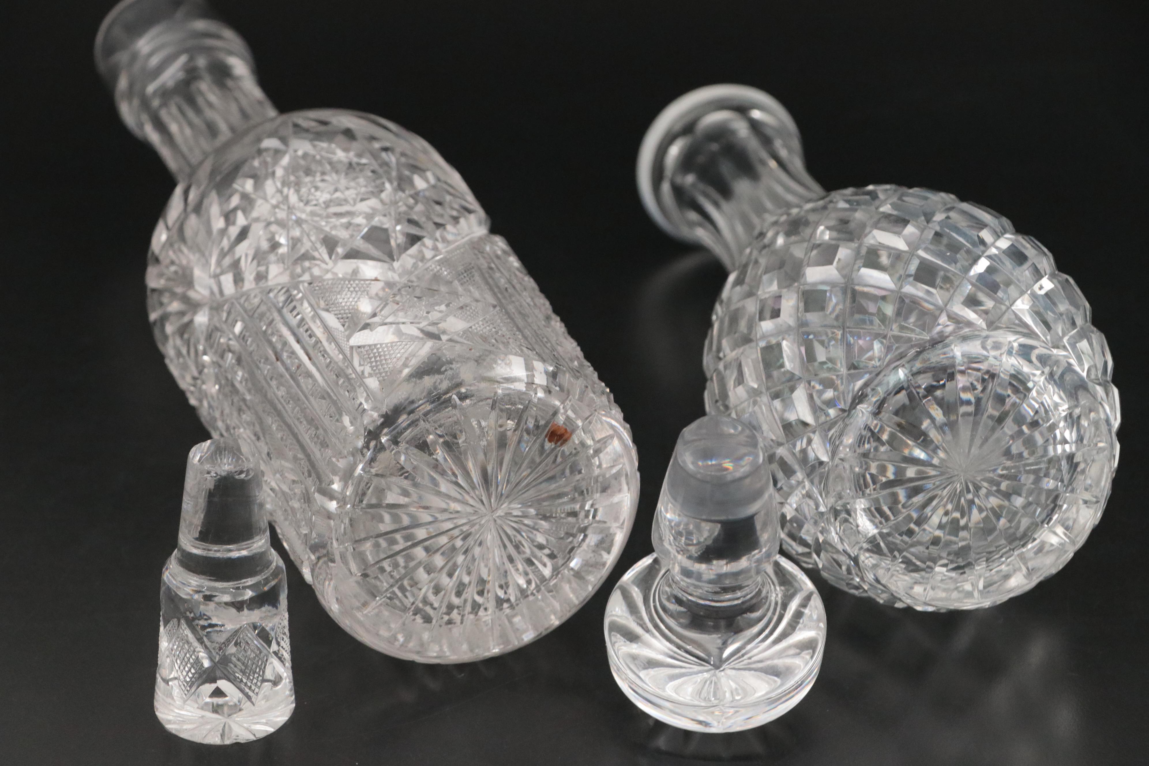 Ajka Crystal Old Fashioned Glasses with Waterford and Other Crystal Decanters