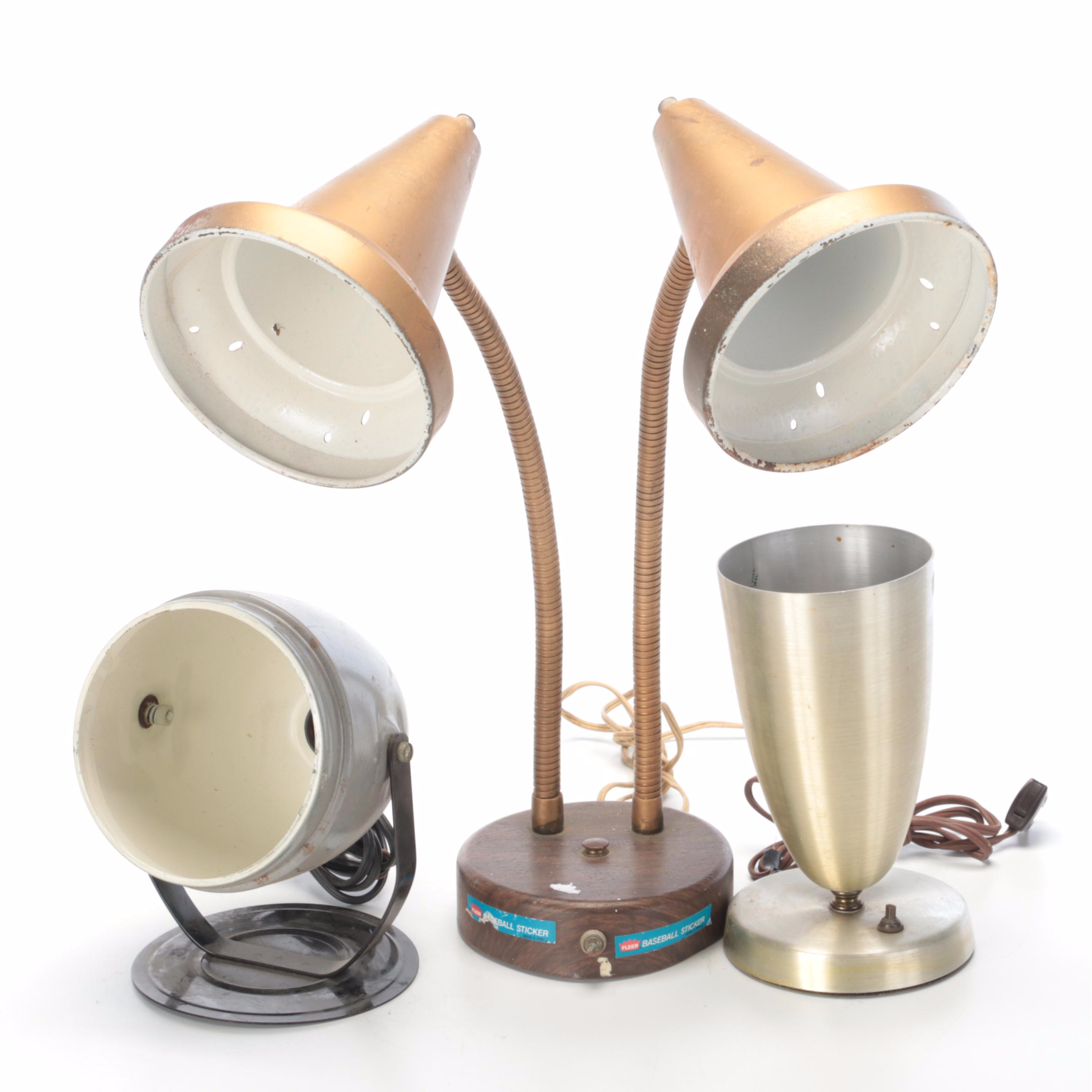 Retro Atomic Style Dual Arm Desk Lamp With Spotlight and Other Lamp, Mid-20th C